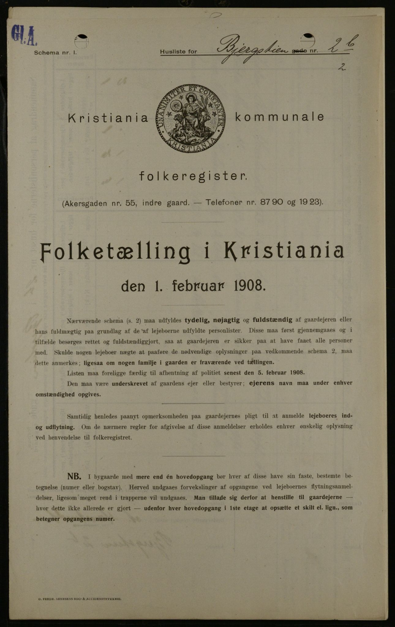 OBA, Municipal Census 1908 for Kristiania, 1908, p. 4326