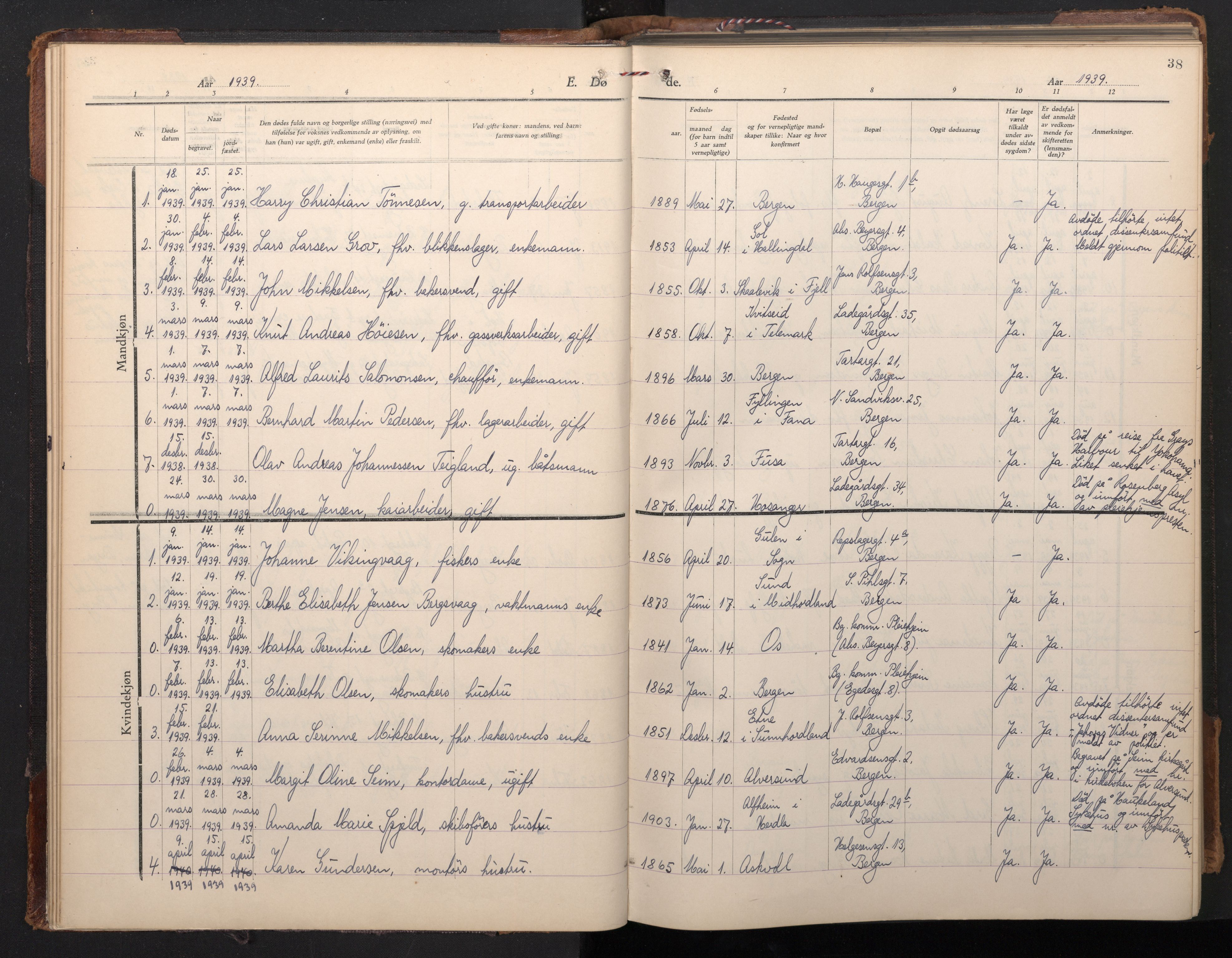 St. Olavs Sokneprestembete, SAB/A-78101/H/Hab: Parish register (copy) no. D 1, 1928-1980, p. 38
