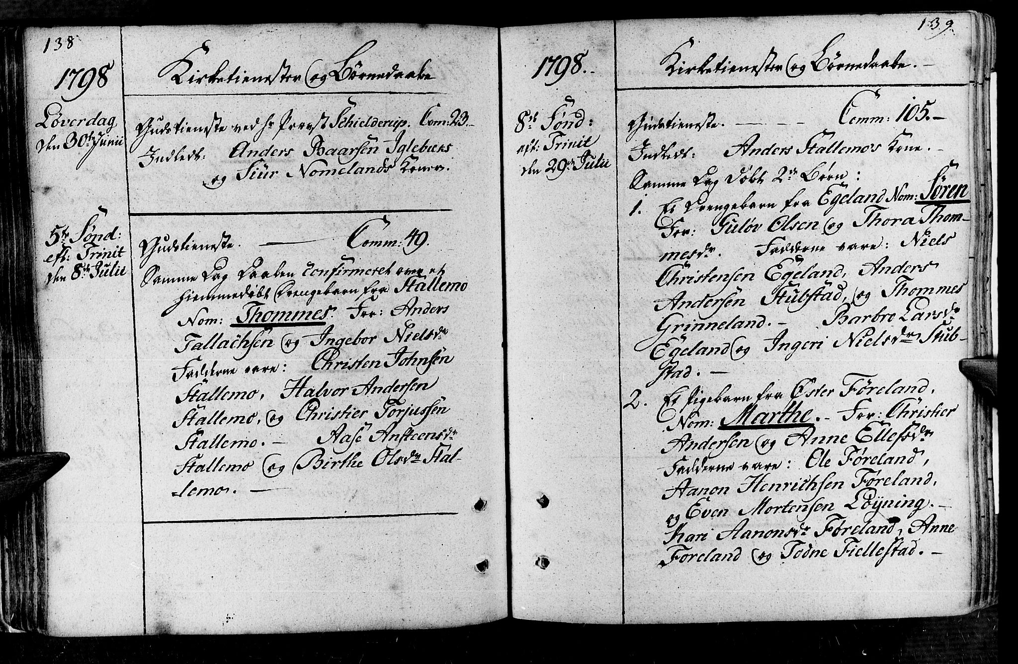 Vennesla sokneprestkontor, AV/SAK-1111-0045/Fa/Fac/L0002: Parish register (official) no. A 2, 1785-1834, p. 138-139