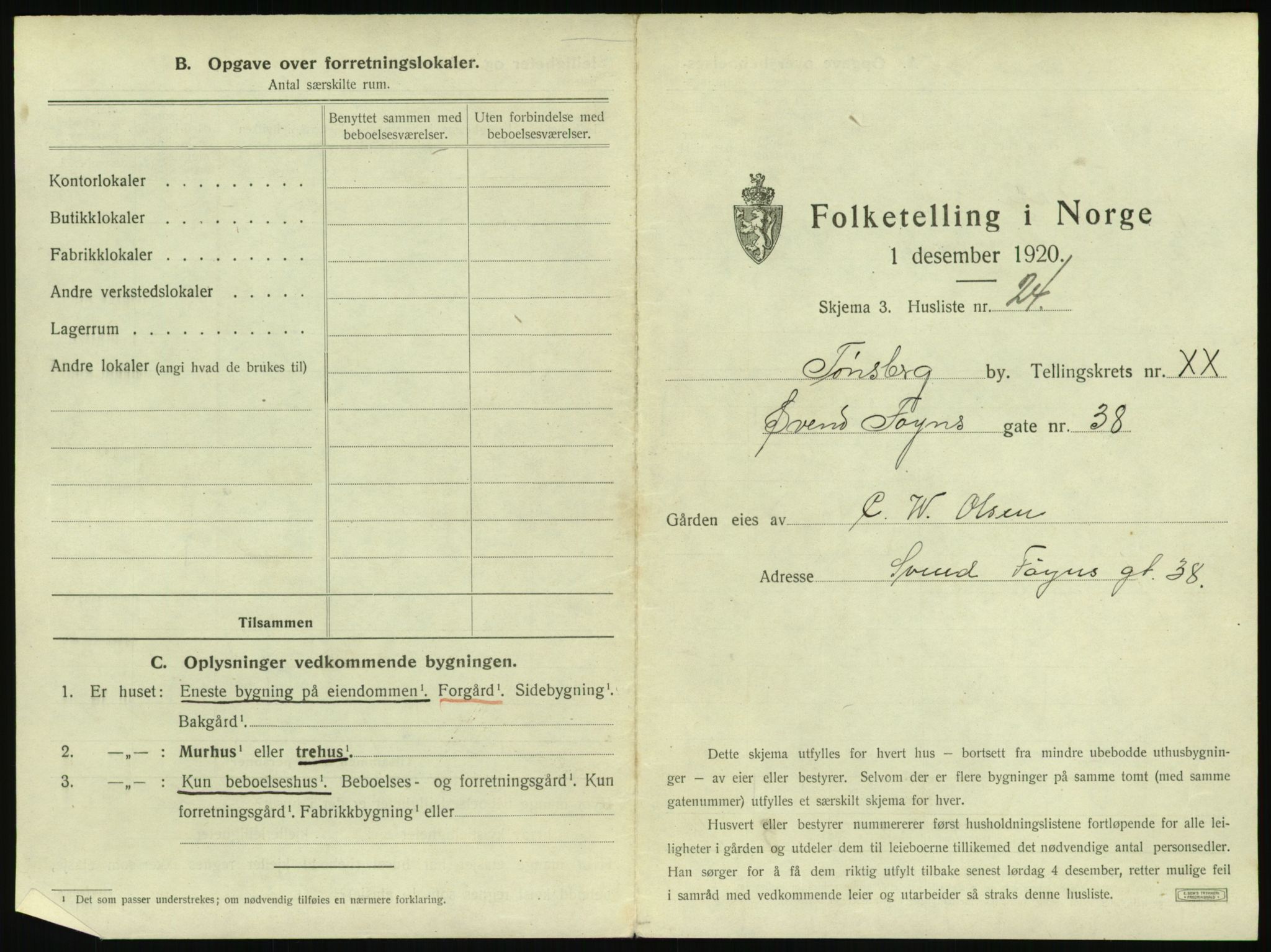 SAKO, 1920 census for Tønsberg, 1920, p. 2095