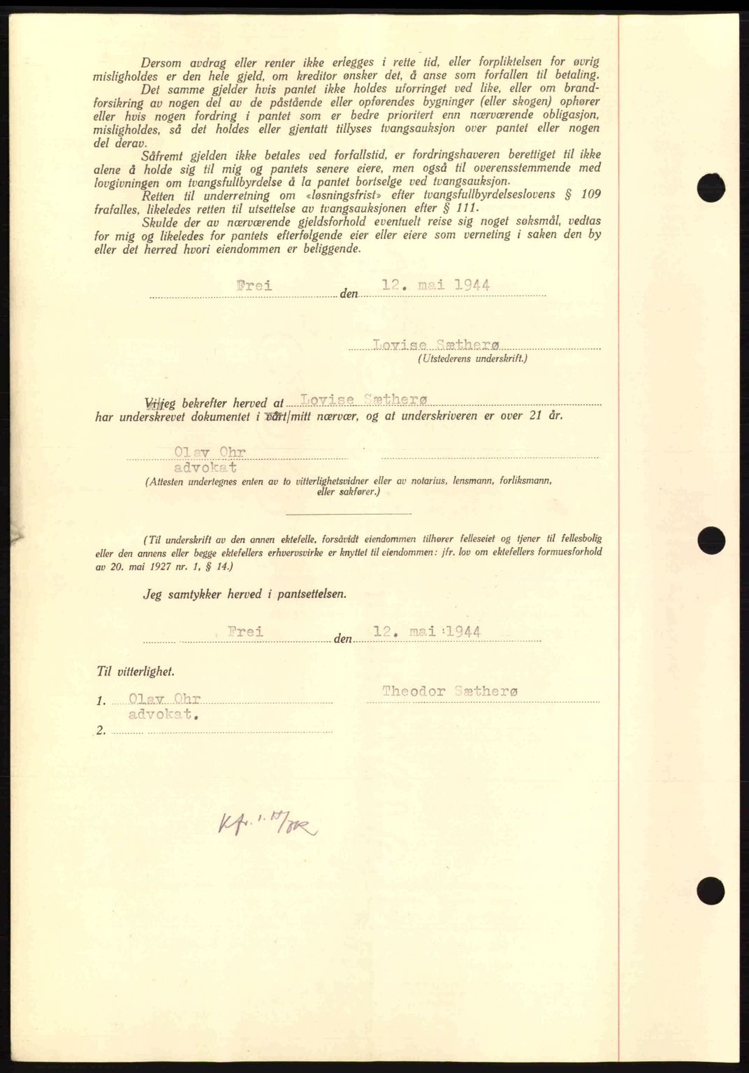 Nordmøre sorenskriveri, AV/SAT-A-4132/1/2/2Ca: Mortgage book no. B91, 1943-1944, Diary no: : 962/1944