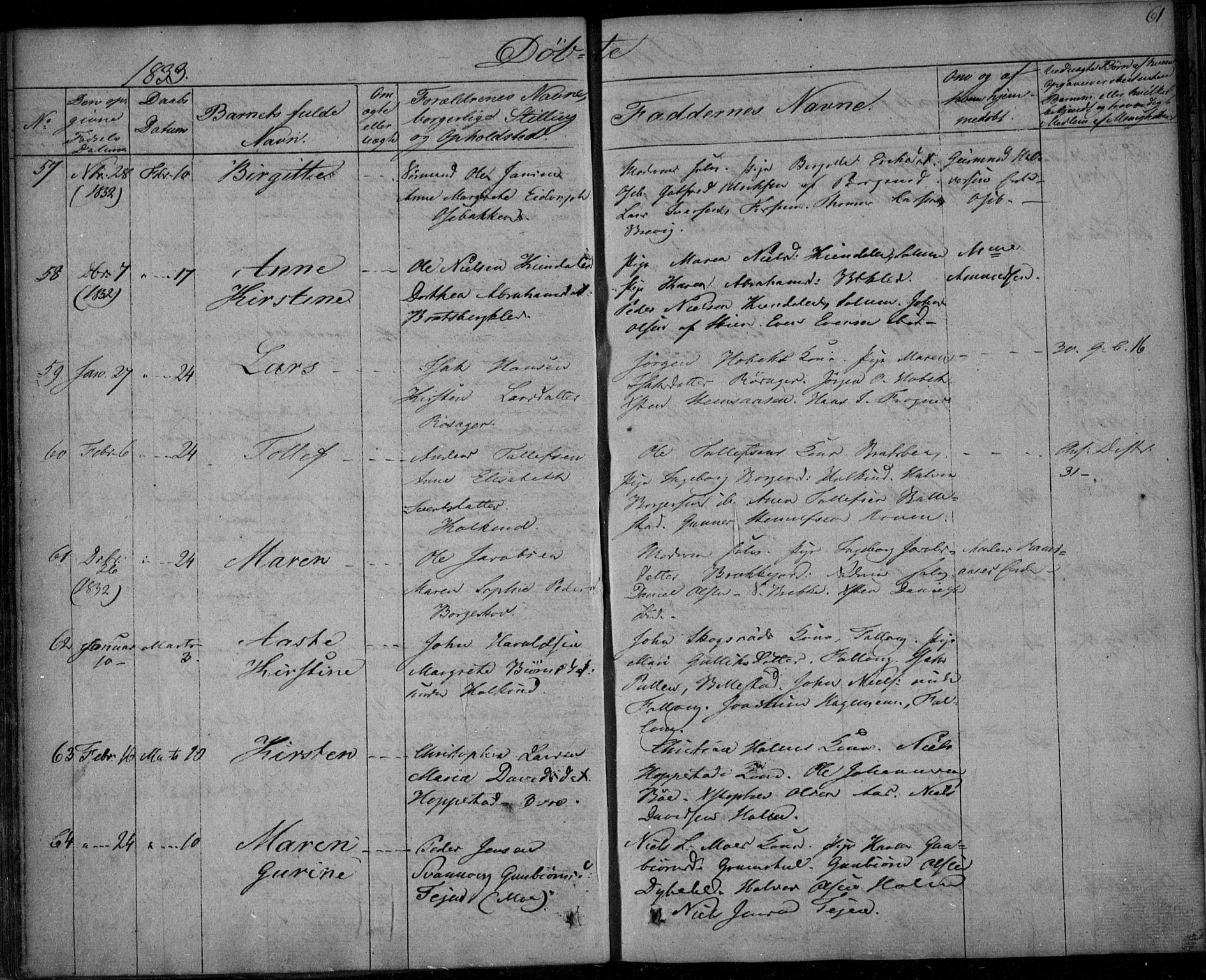 Gjerpen kirkebøker, AV/SAKO-A-265/F/Fa/L0006: Parish register (official) no. I 6, 1829-1834, p. 61