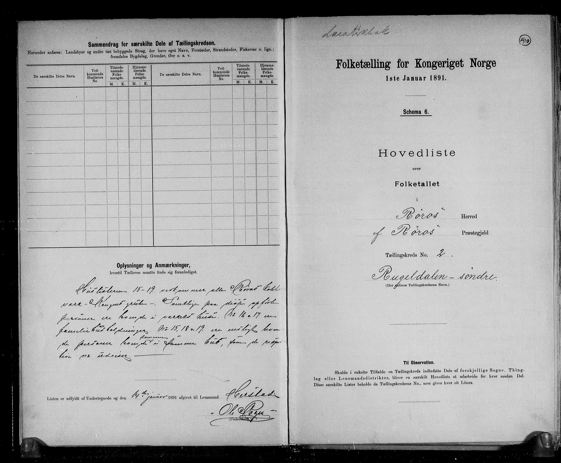 RA, 1891 census for 1640 Røros, 1891, p. 7