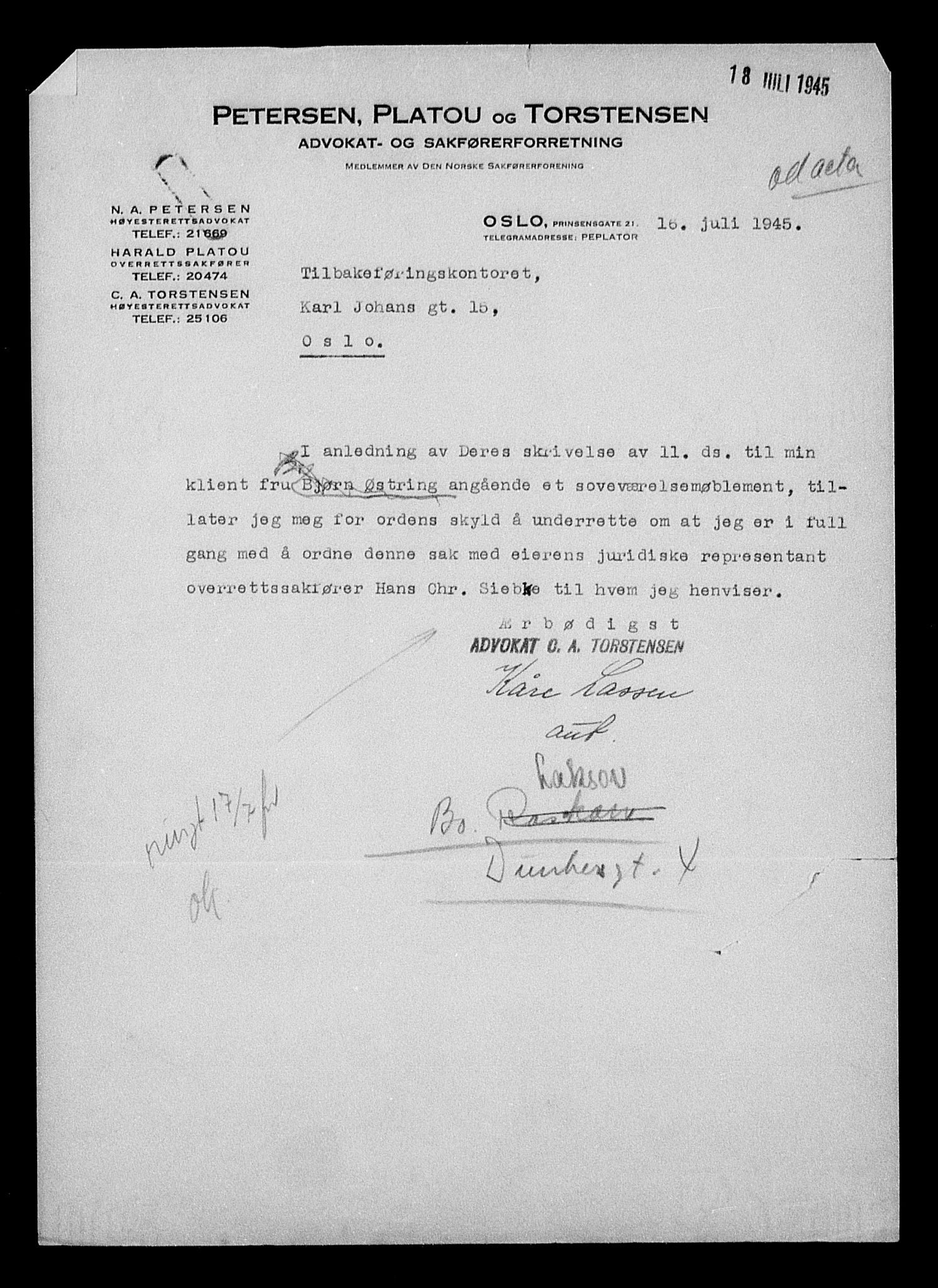 Justisdepartementet, Tilbakeføringskontoret for inndratte formuer, AV/RA-S-1564/H/Hc/Hcc/L0954: --, 1945-1947, p. 576