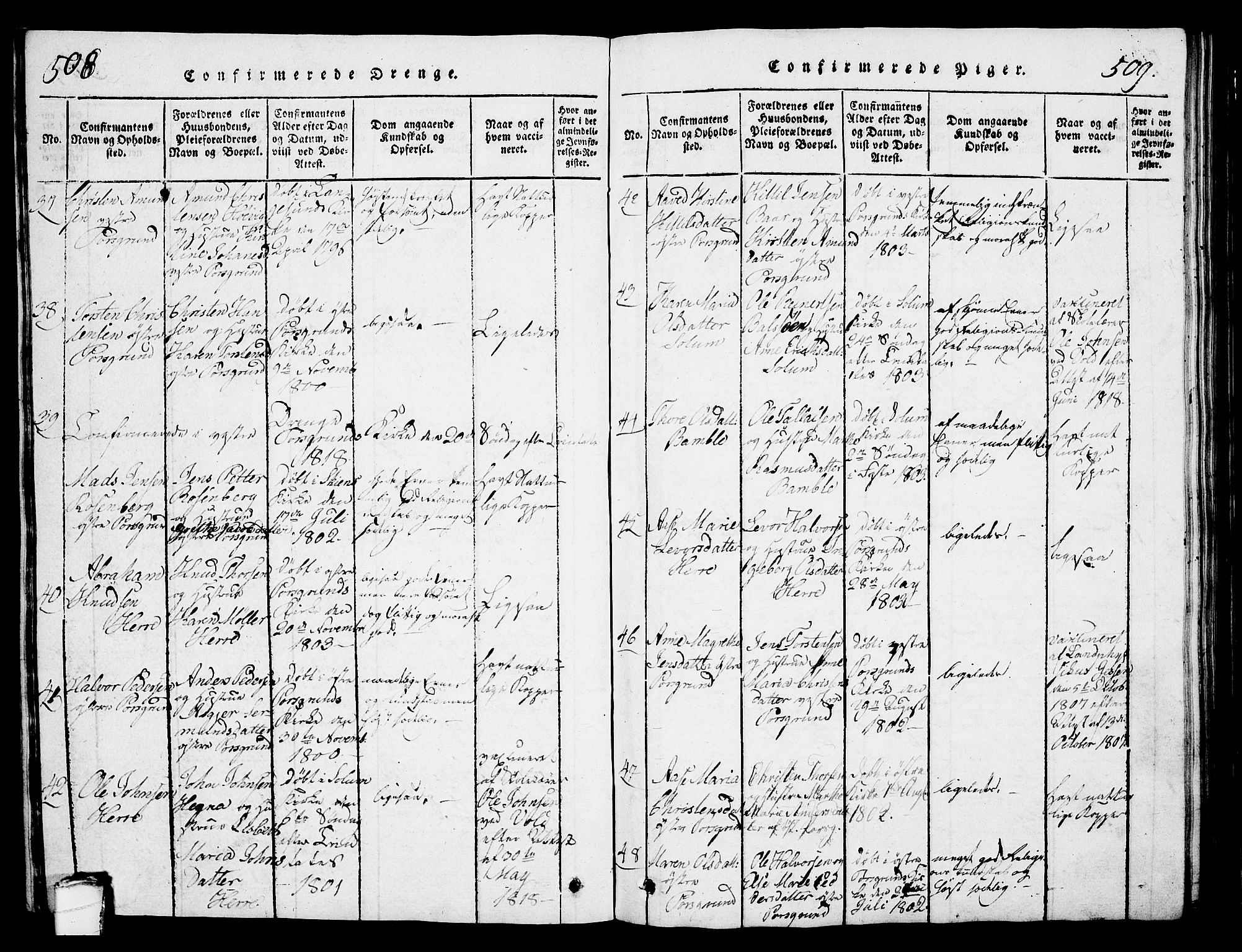 Porsgrunn kirkebøker , SAKO/A-104/G/Gb/L0001: Parish register (copy) no. II 1, 1817-1828, p. 508-509