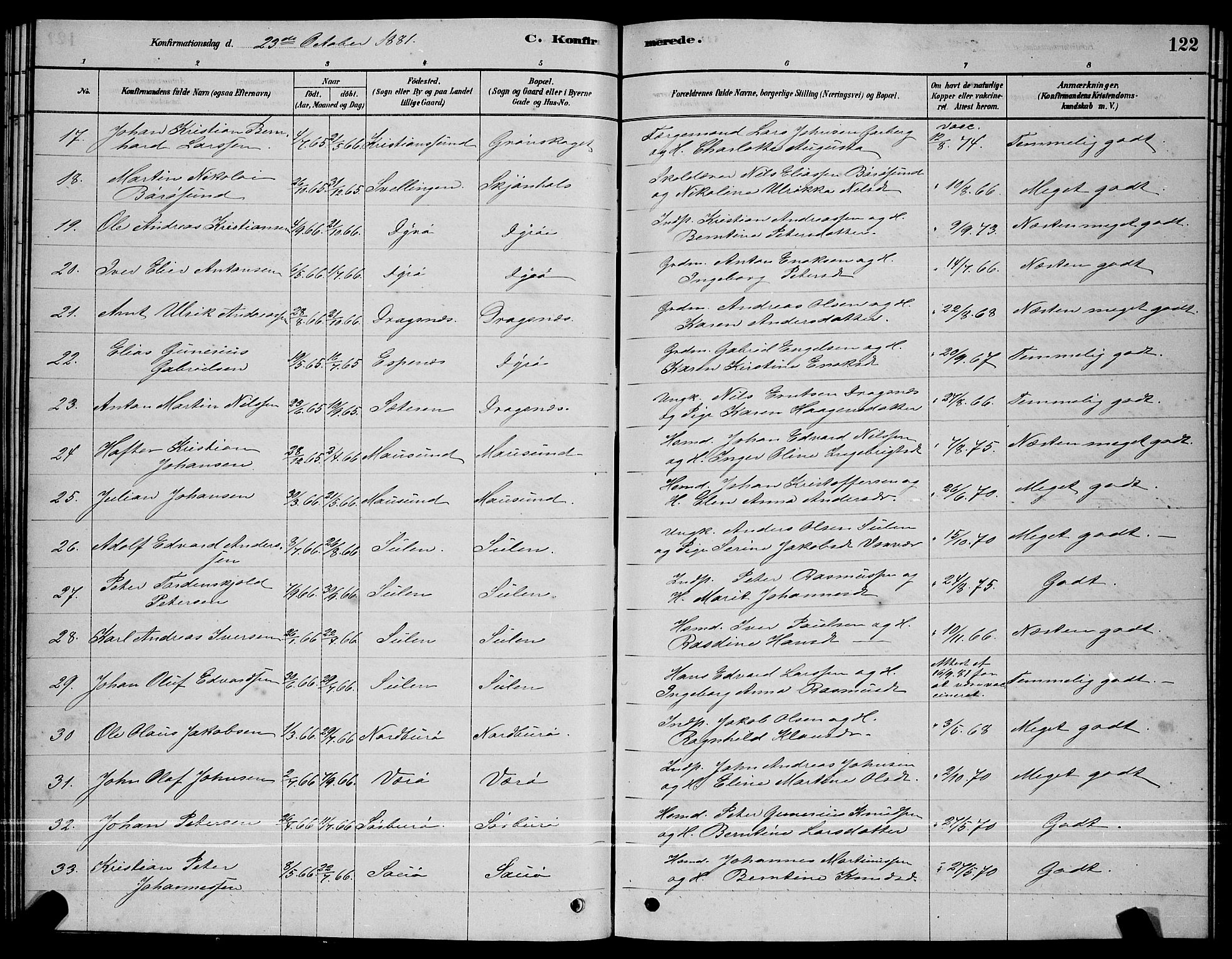Ministerialprotokoller, klokkerbøker og fødselsregistre - Sør-Trøndelag, SAT/A-1456/640/L0585: Parish register (copy) no. 640C03, 1878-1891, p. 122
