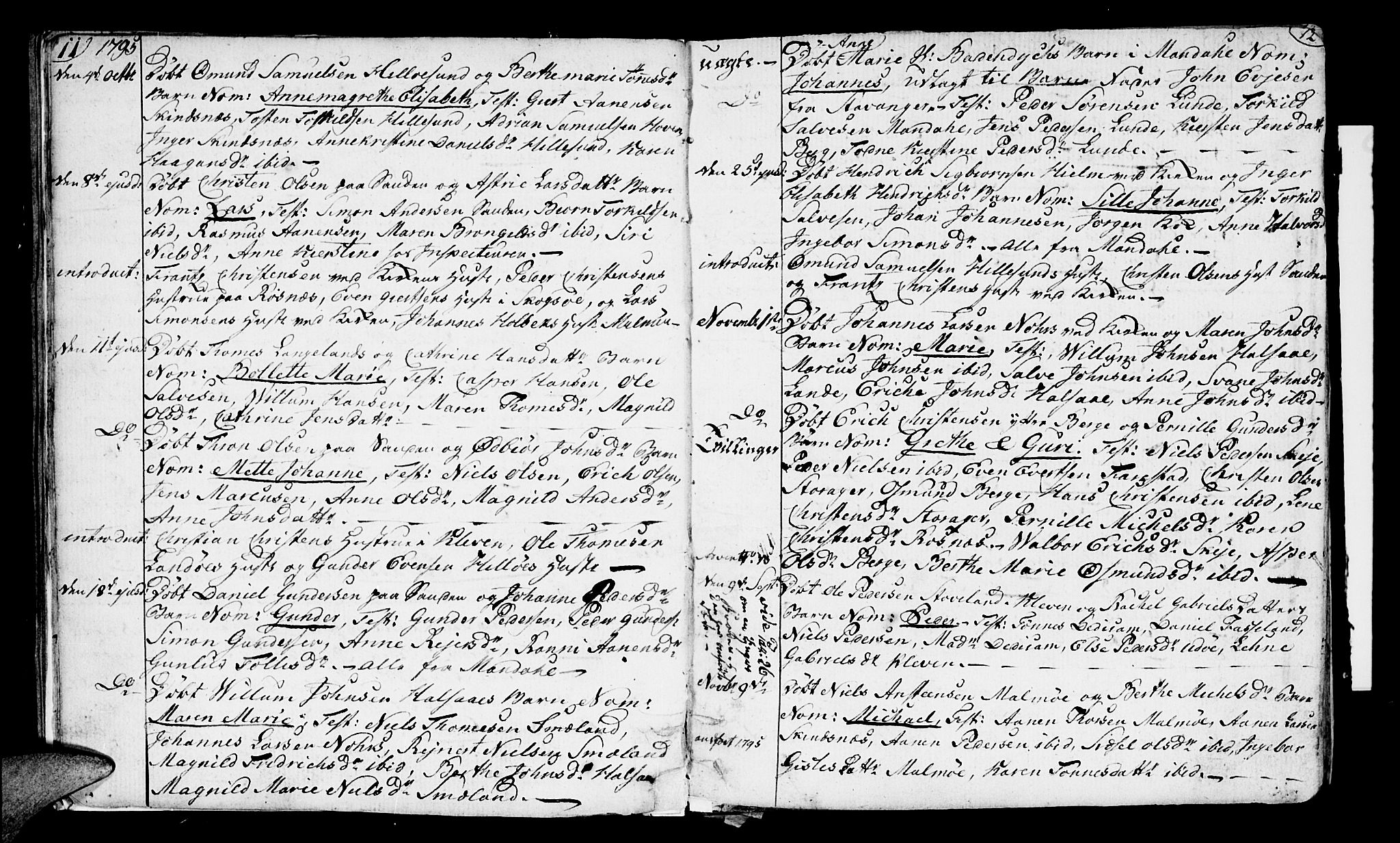 Mandal sokneprestkontor, AV/SAK-1111-0030/F/Fa/Faa/L0008: Parish register (official) no. A 8, 1794-1817, p. 11-12