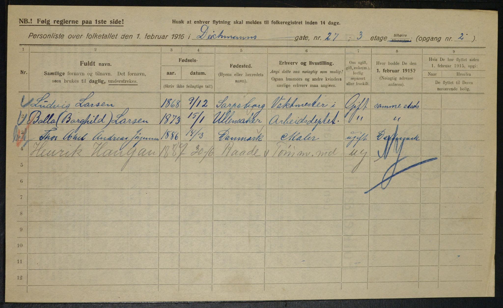 OBA, Municipal Census 1916 for Kristiania, 1916, p. 15882