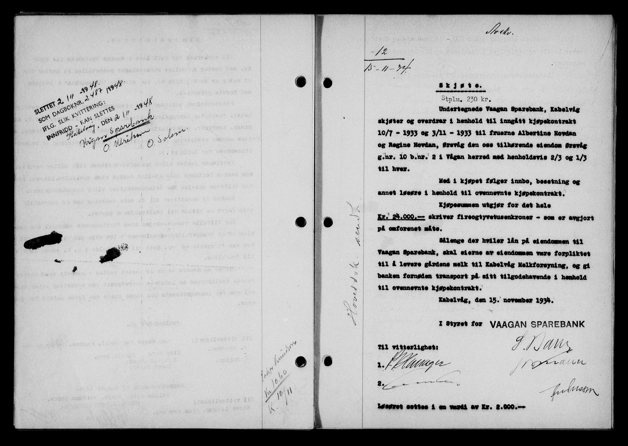 Lofoten sorenskriveri, SAT/A-0017/1/2/2C/L0030b: Mortgage book no. 30b, 1934-1934, Deed date: 15.11.1934