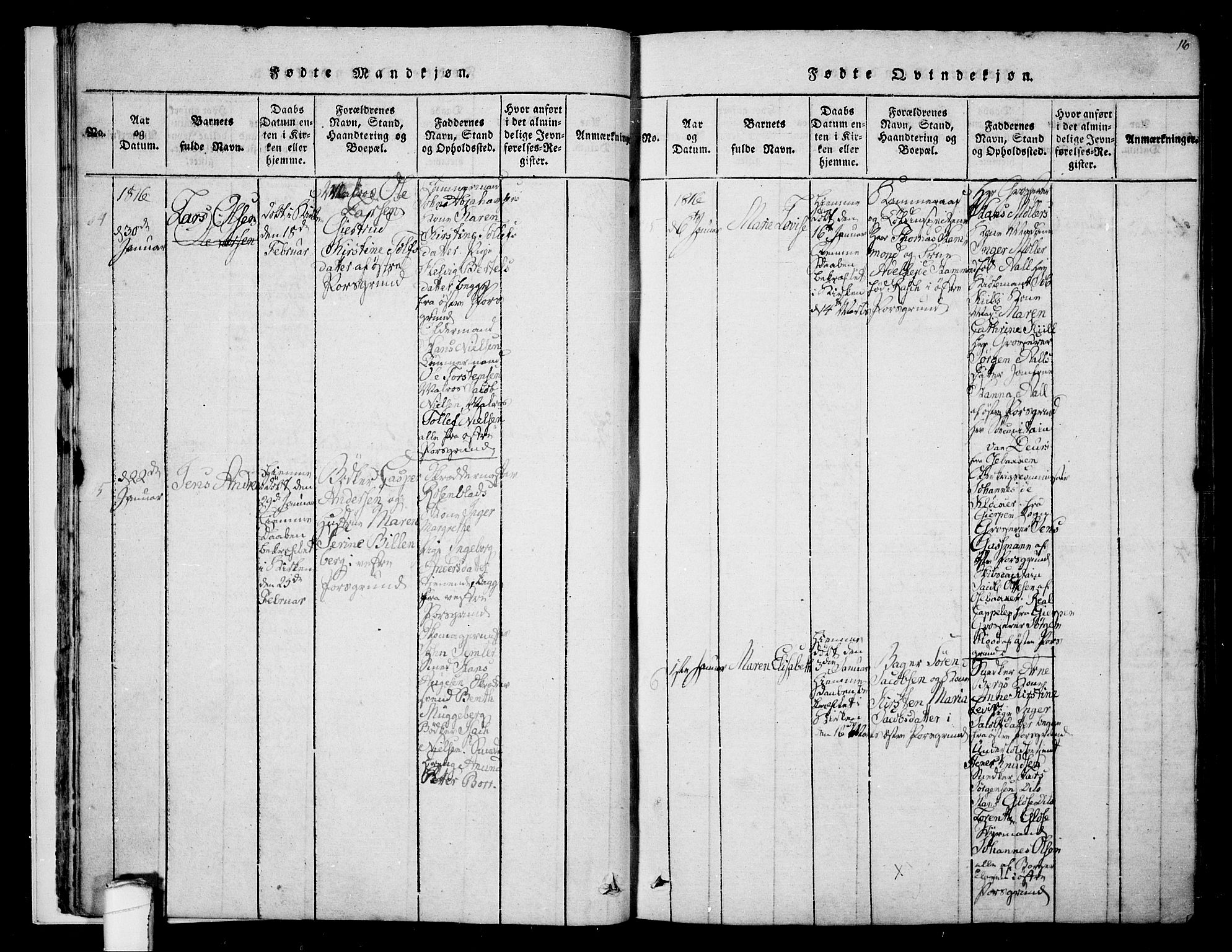 Porsgrunn kirkebøker , SAKO/A-104/F/Fa/L0004: Parish register (official) no. 4, 1814-1828, p. 16