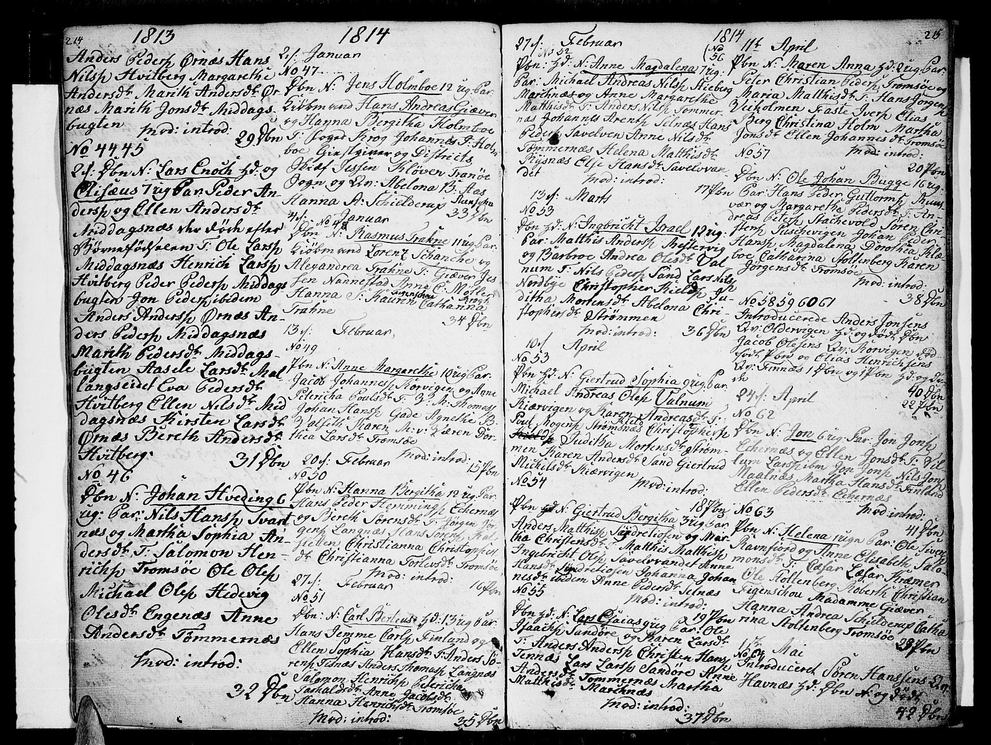 Tromsø sokneprestkontor/stiftsprosti/domprosti, AV/SATØ-S-1343/G/Ga/L0006kirke: Parish register (official) no. 6, 1806-1821, p. 214-215