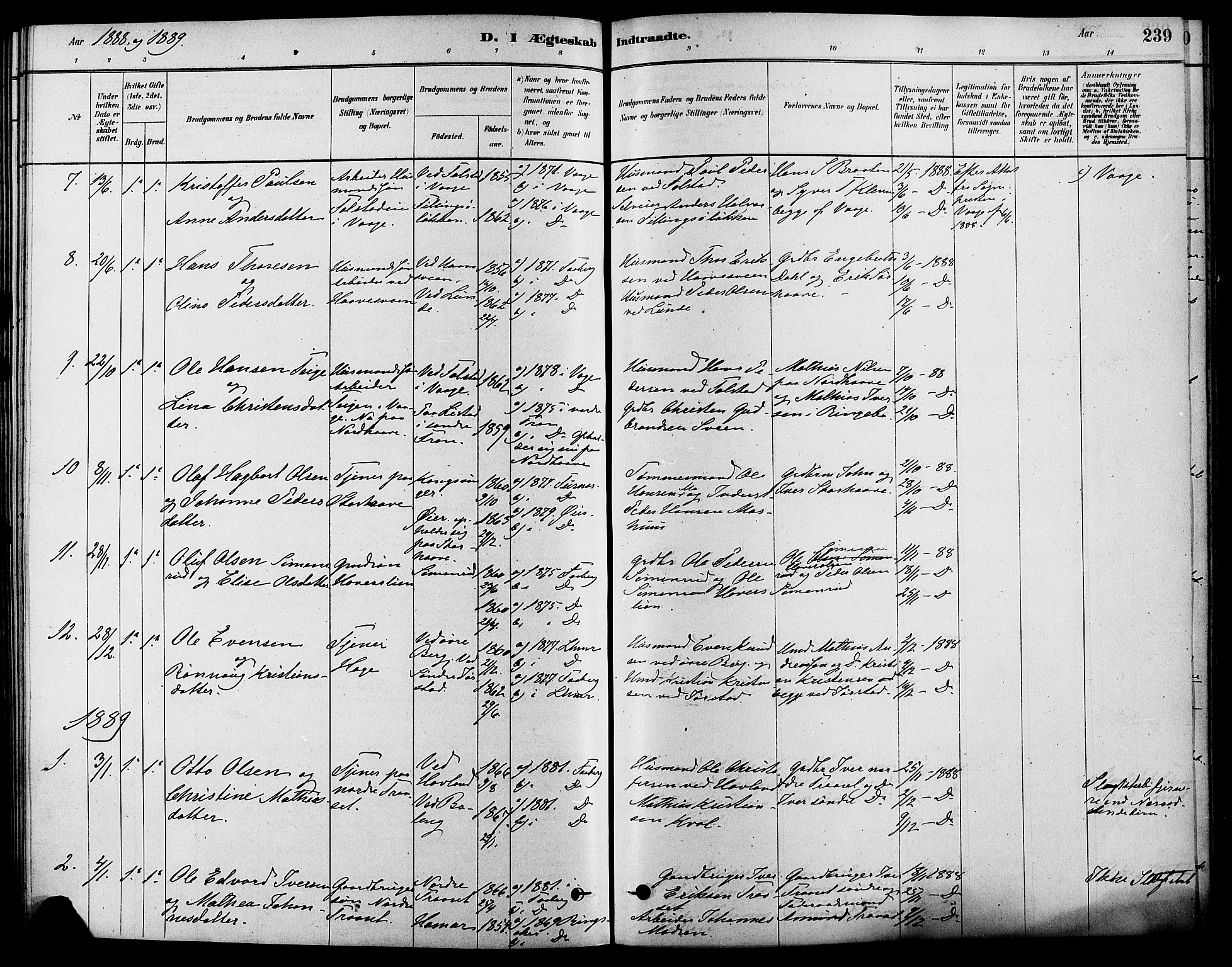 Fåberg prestekontor, SAH/PREST-086/H/Ha/Haa/L0008: Parish register (official) no. 8, 1879-1898, p. 239