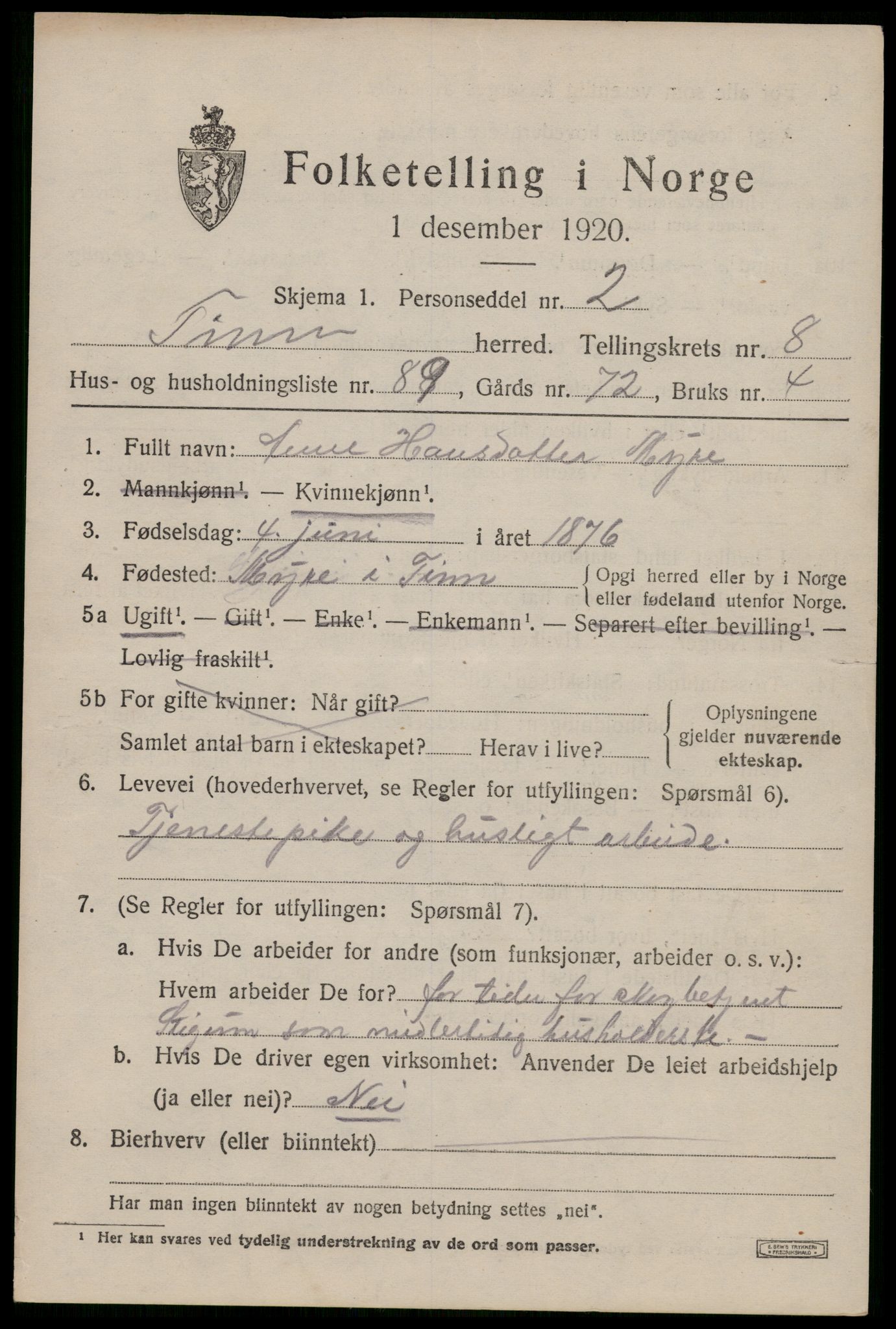 SAKO, 1920 census for Tinn, 1920, p. 5944
