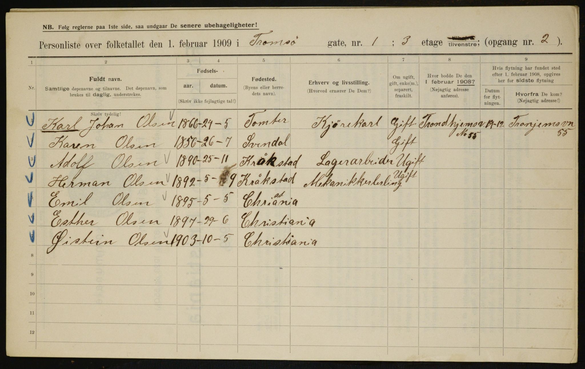 OBA, Municipal Census 1909 for Kristiania, 1909, p. 104839