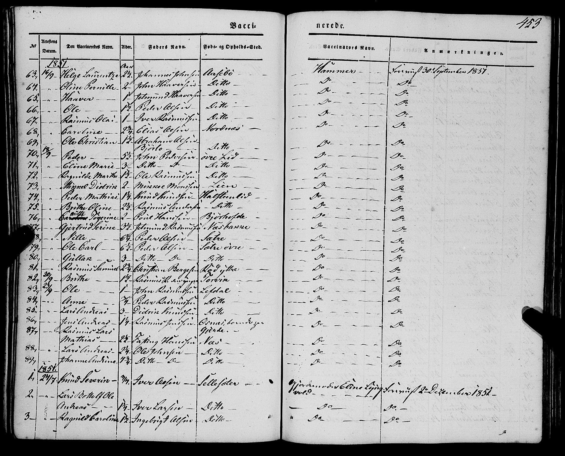 Eid sokneprestembete, AV/SAB-A-82301/H/Haa/Haaa/L0007: Parish register (official) no. A 7, 1844-1858, p. 453