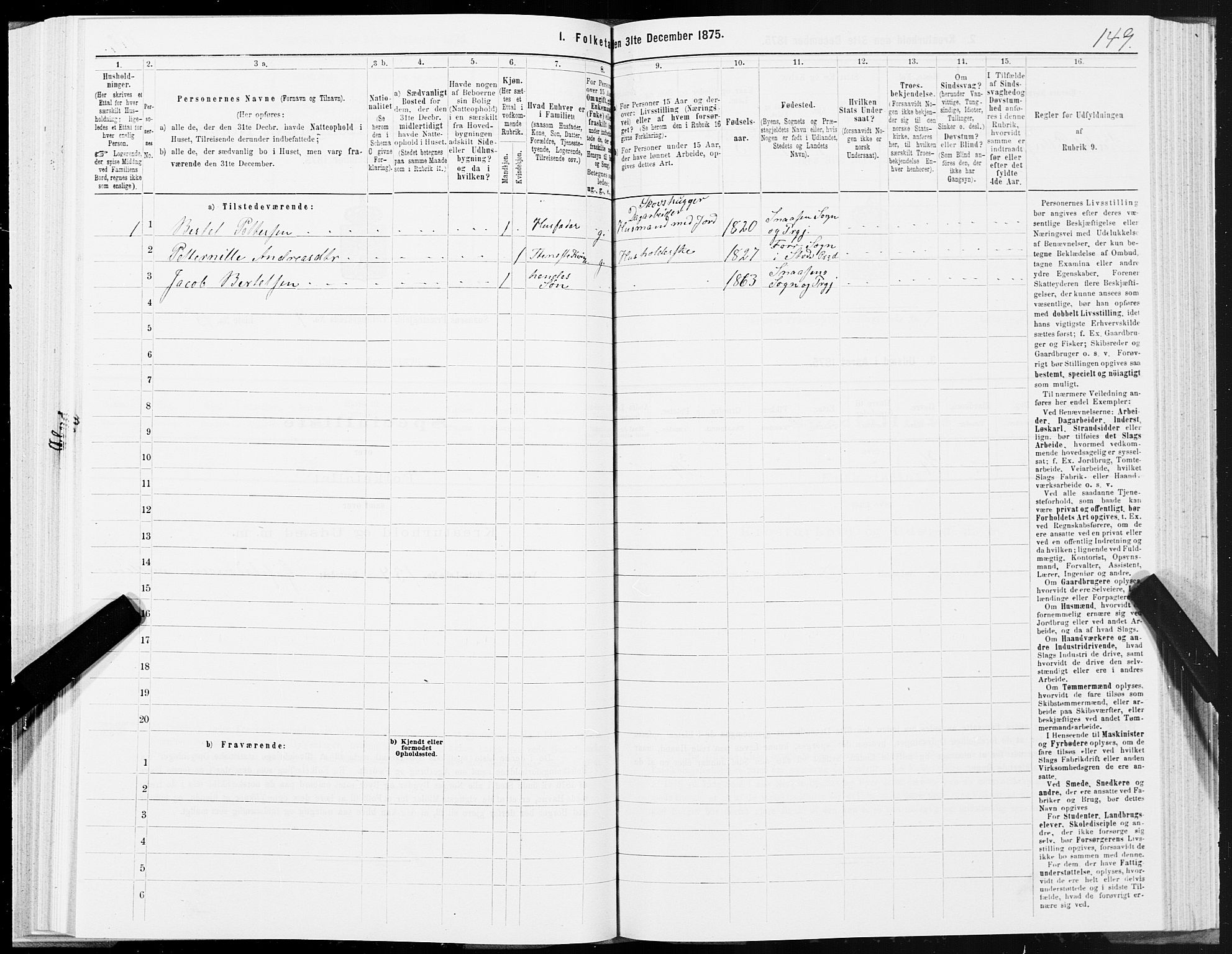 SAT, 1875 census for 1736P Snåsa, 1875, p. 3149