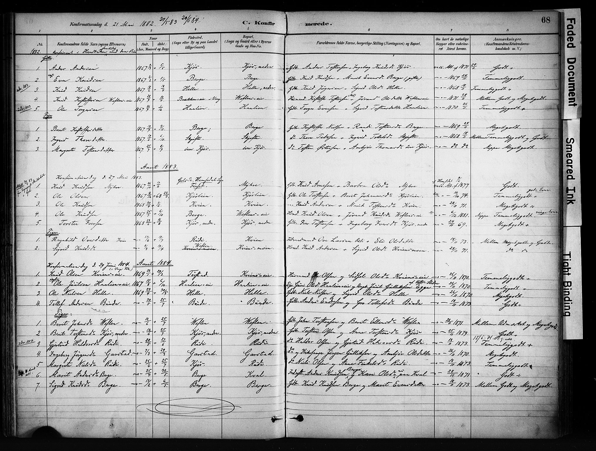 Vang prestekontor, Valdres, SAH/PREST-140/H/Ha/L0009: Parish register (official) no. 9, 1882-1914, p. 68