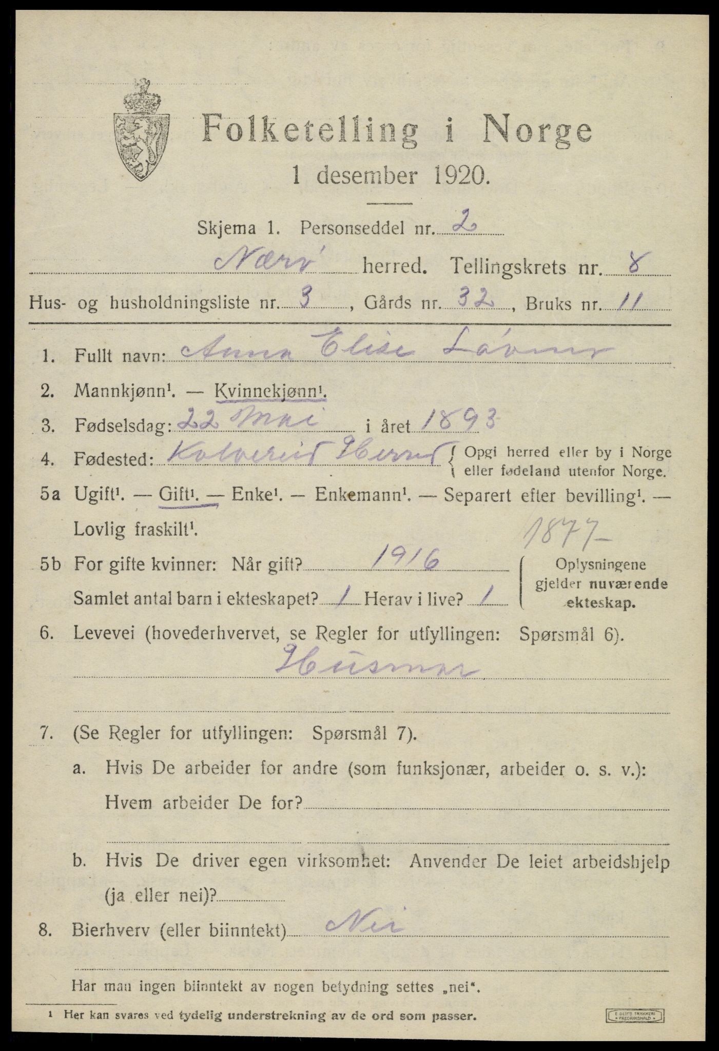 SAT, 1920 census for Nærøy, 1920, p. 4335