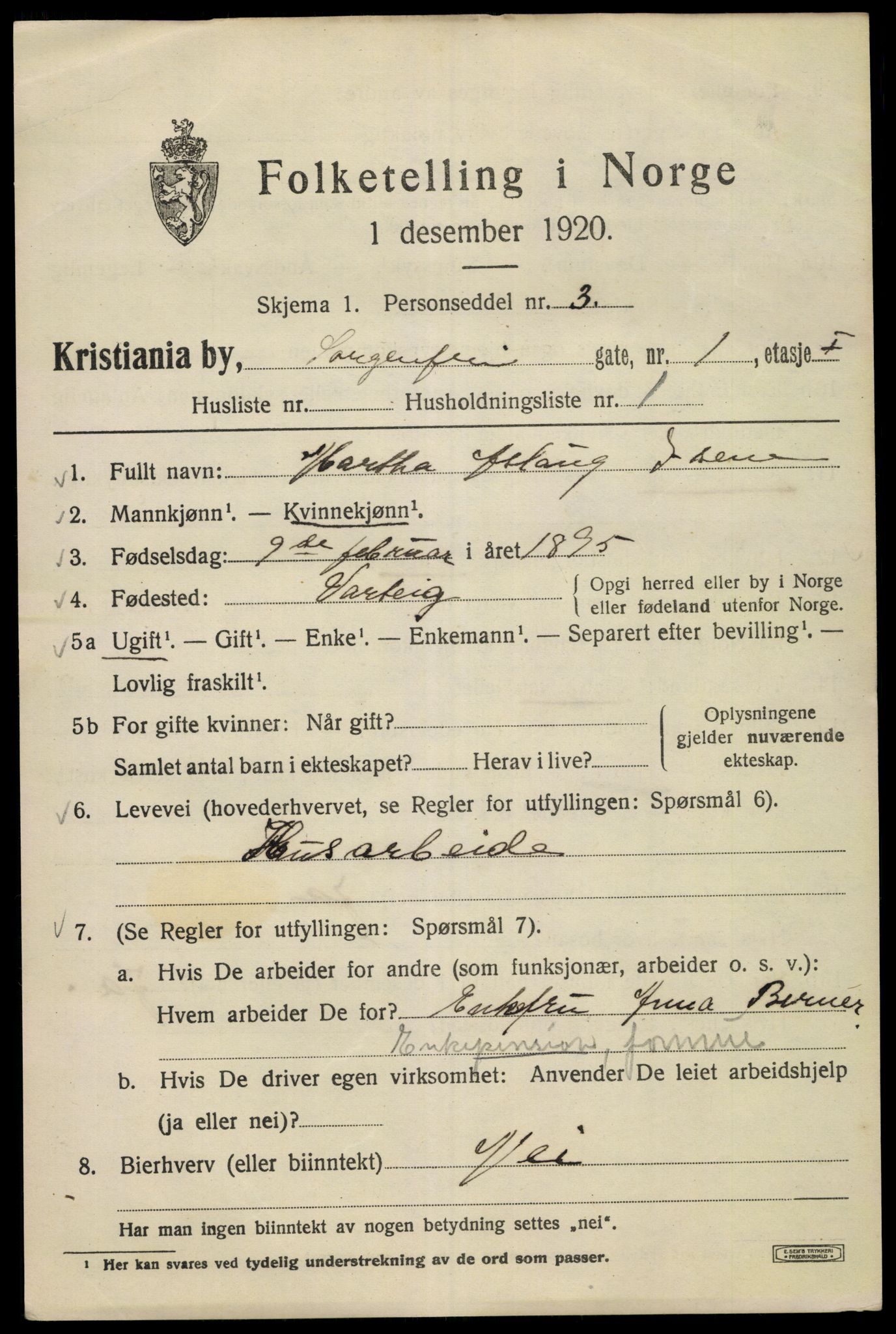 SAO, 1920 census for Kristiania, 1920, p. 528463