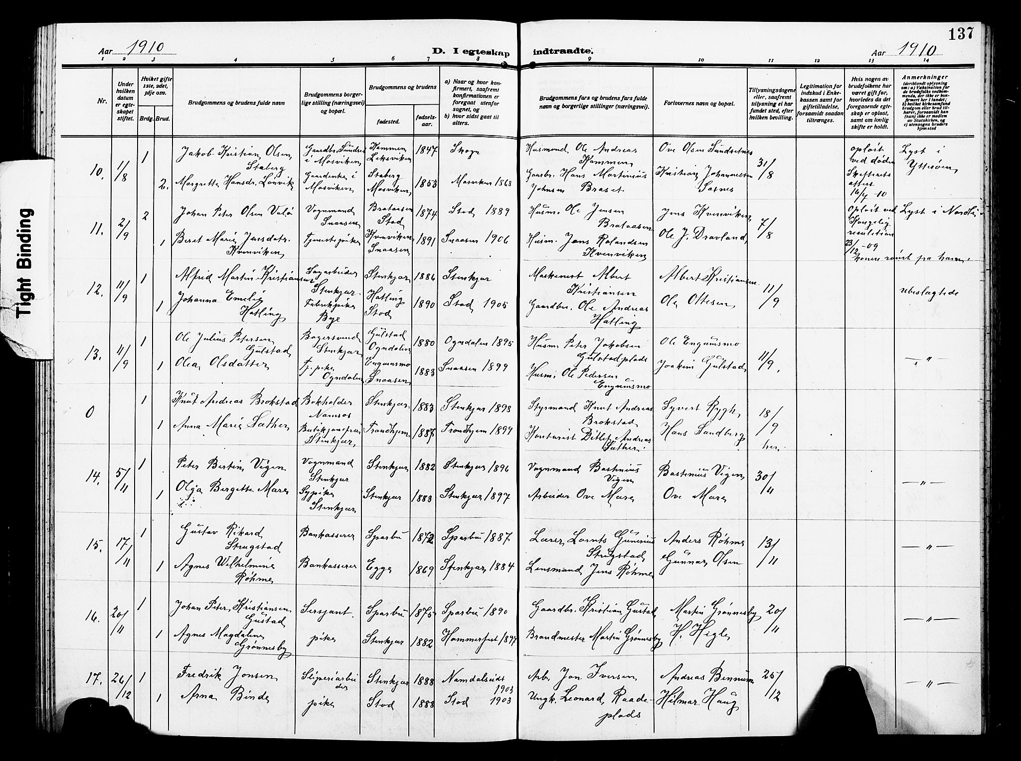 Ministerialprotokoller, klokkerbøker og fødselsregistre - Nord-Trøndelag, SAT/A-1458/739/L0376: Parish register (copy) no. 739C04, 1908-1917, p. 137