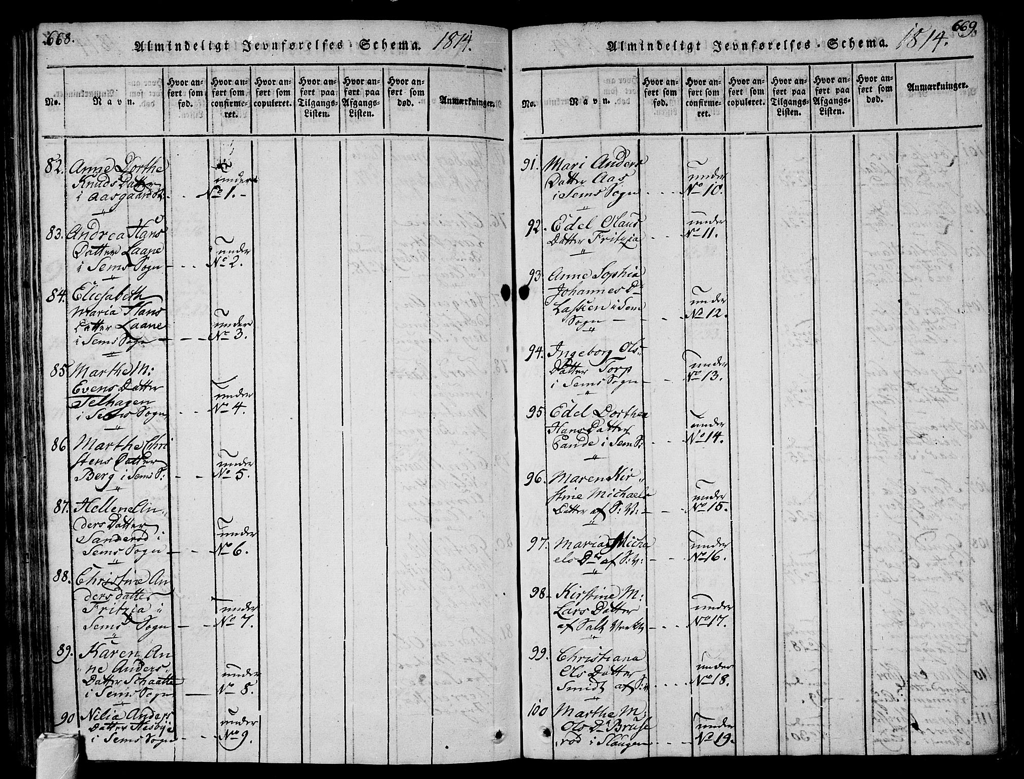 Sem kirkebøker, AV/SAKO-A-5/F/Fa/L0004: Parish register (official) no. I 4, 1814-1825, p. 668-669