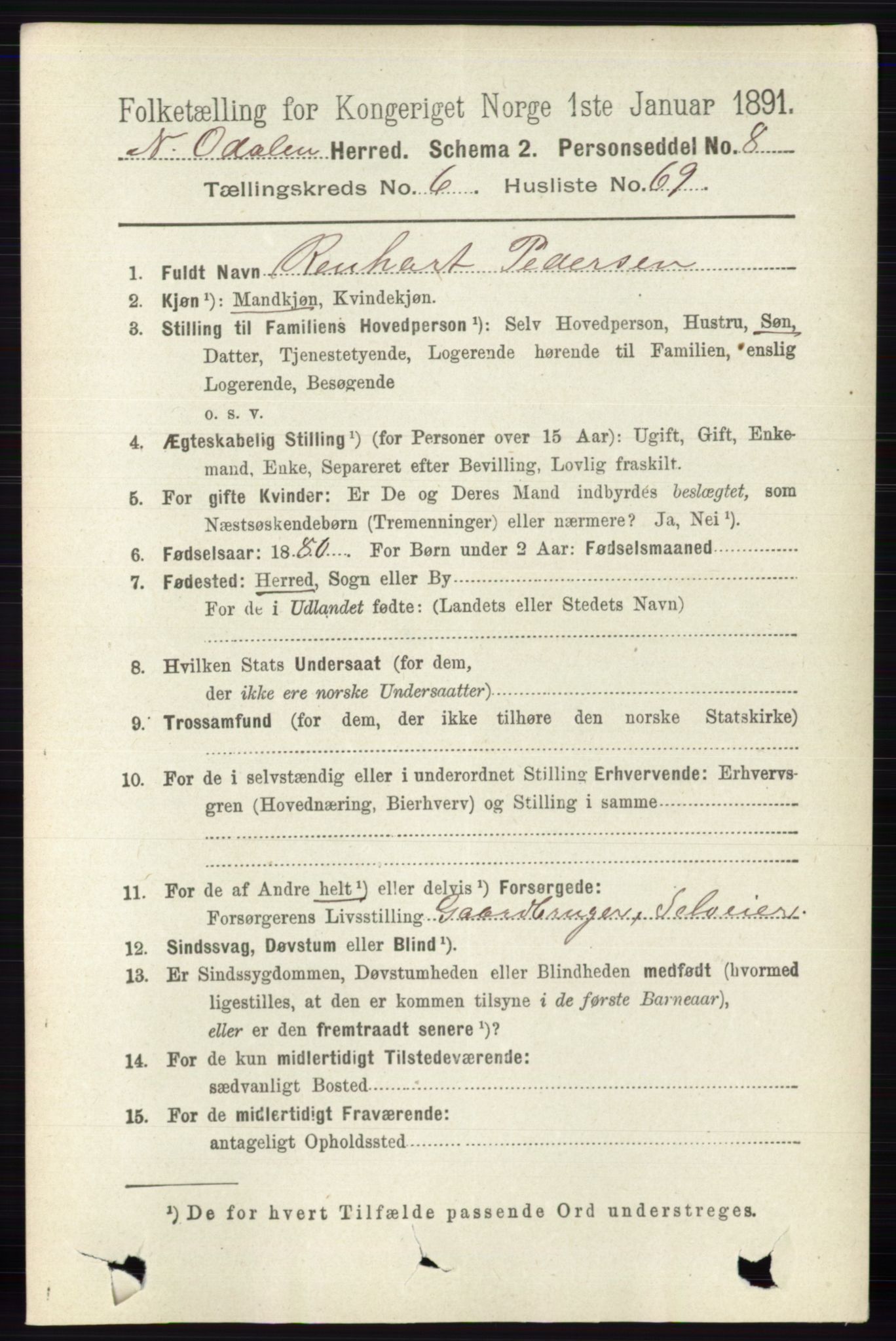 RA, 1891 census for 0418 Nord-Odal, 1891, p. 2767