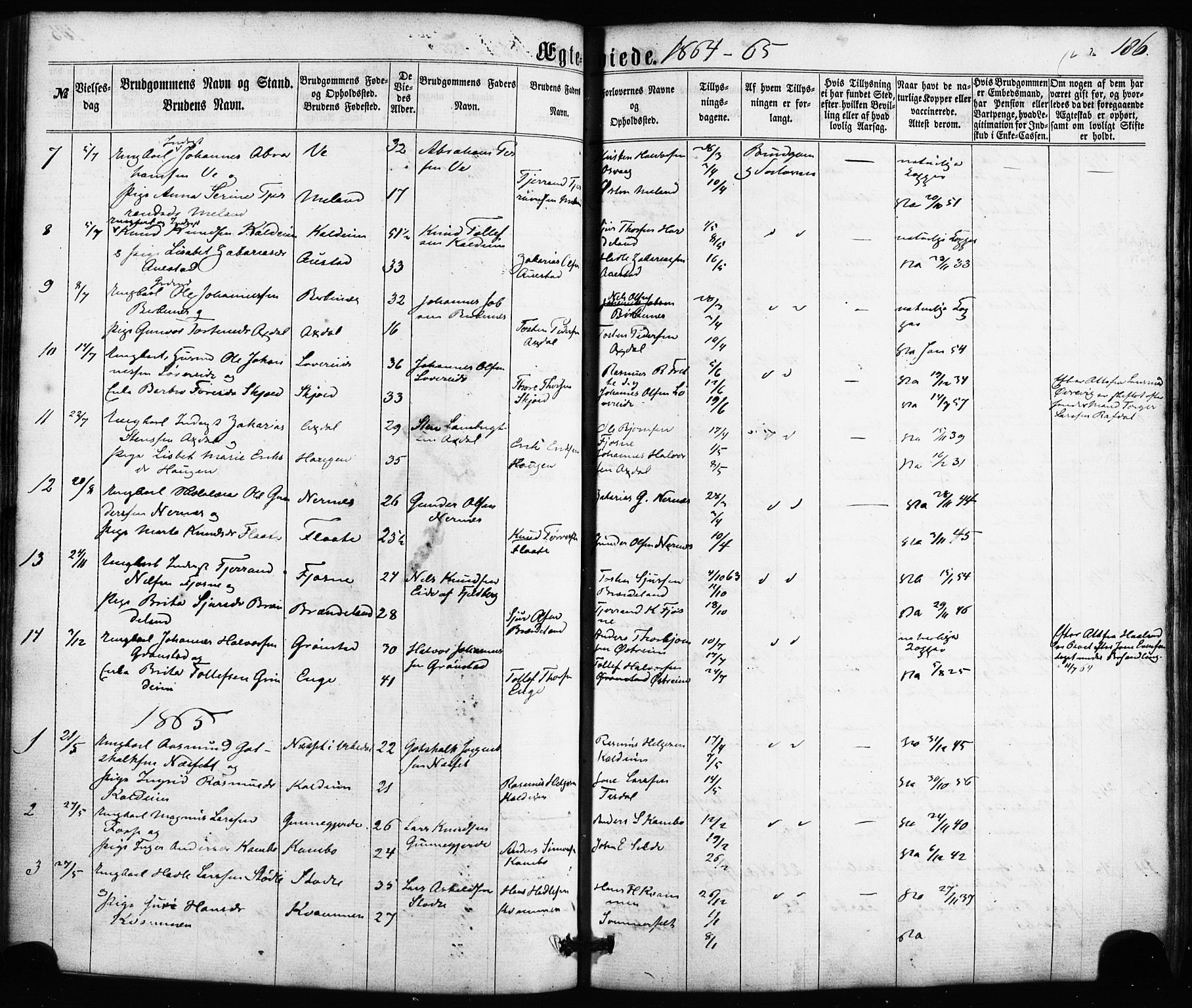 Etne sokneprestembete, SAB/A-75001/H/Haa: Parish register (official) no. A 9, 1862-1878, p. 186
