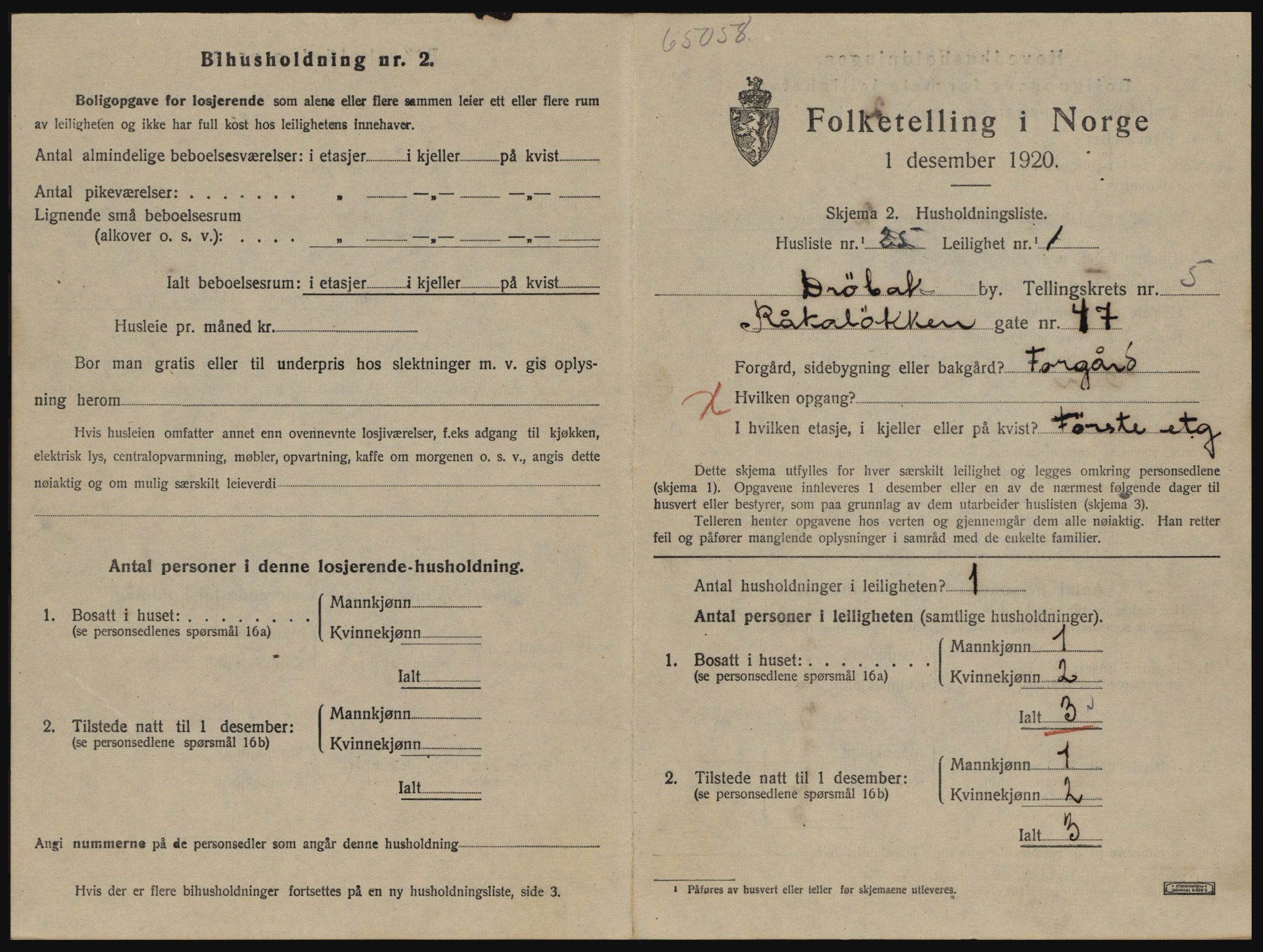 SAO, 1920 census for Drøbak, 1920, p. 1487