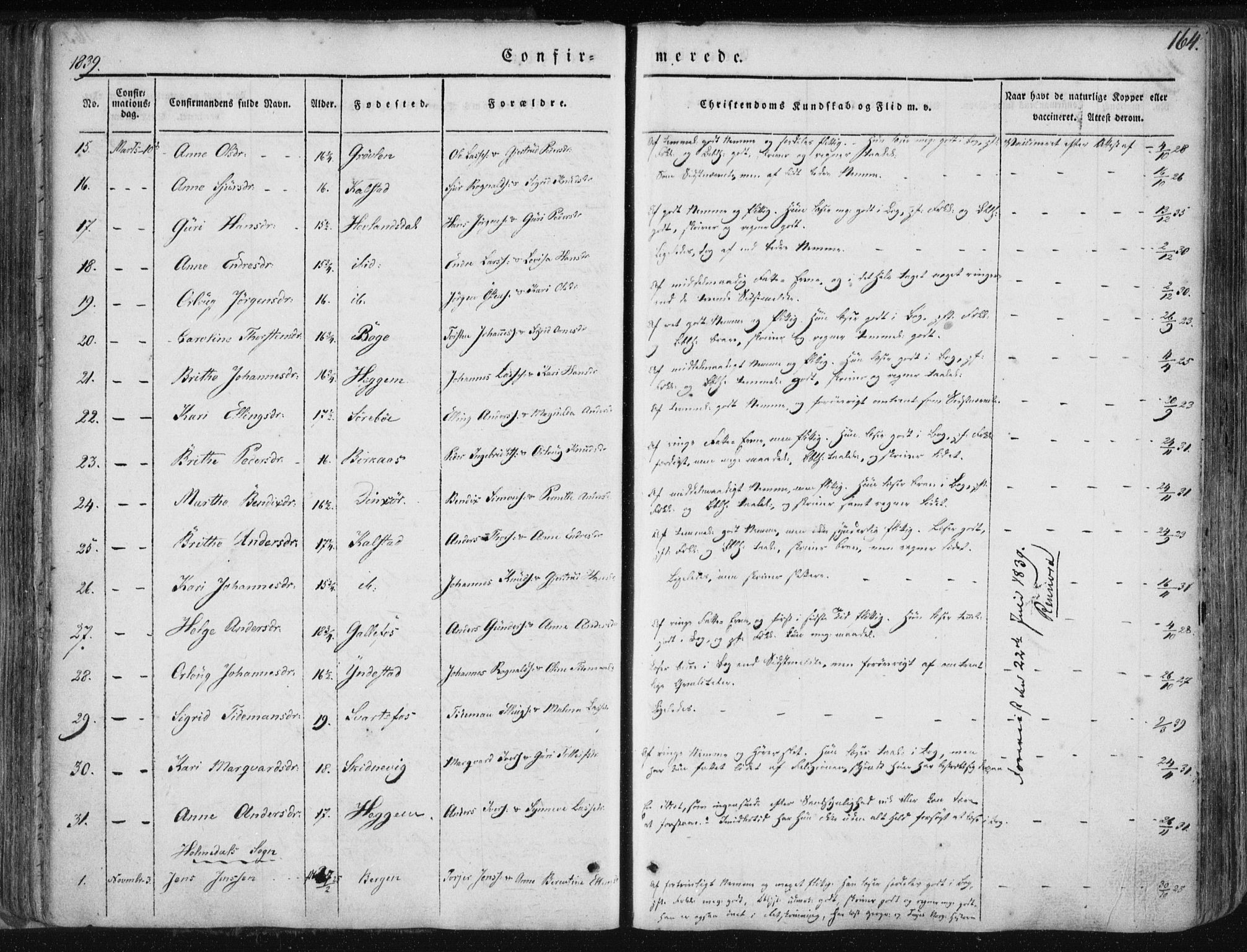 Fjaler sokneprestembete, AV/SAB-A-79801/H/Haa/Haaa/L0006: Parish register (official) no. A 6, 1835-1884, p. 164