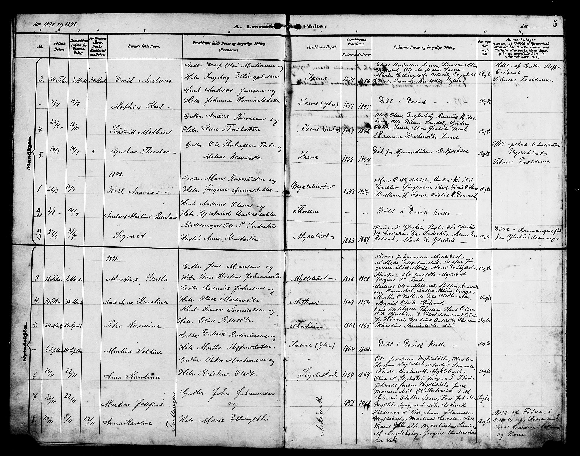 Davik sokneprestembete, SAB/A-79701/H/Hab/Habd/L0002: Parish register (copy) no. D 2, 1890-1919, p. 5