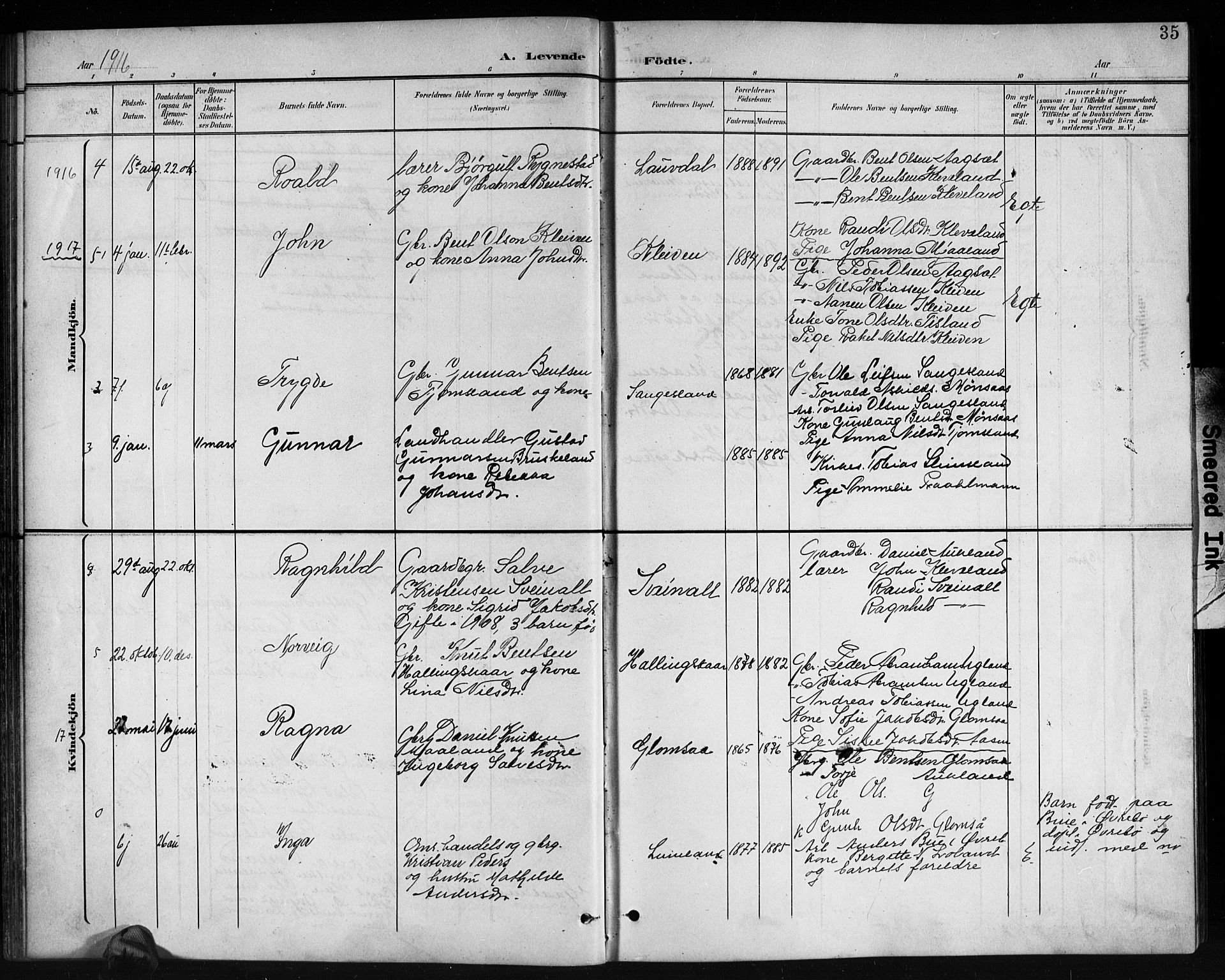 Holum sokneprestkontor, AV/SAK-1111-0022/F/Fb/Fbb/L0004: Parish register (copy) no. B 4, 1899-1920, p. 35