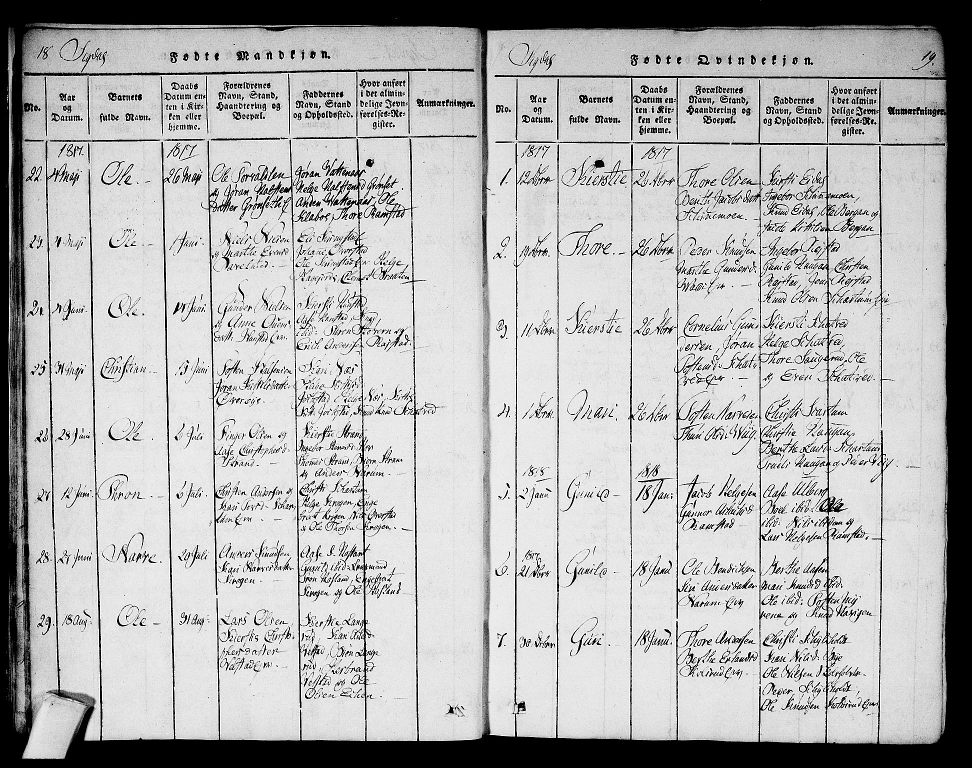 Sigdal kirkebøker, SAKO/A-245/F/Fa/L0005: Parish register (official) no. I 5 /1, 1815-1829, p. 18-19