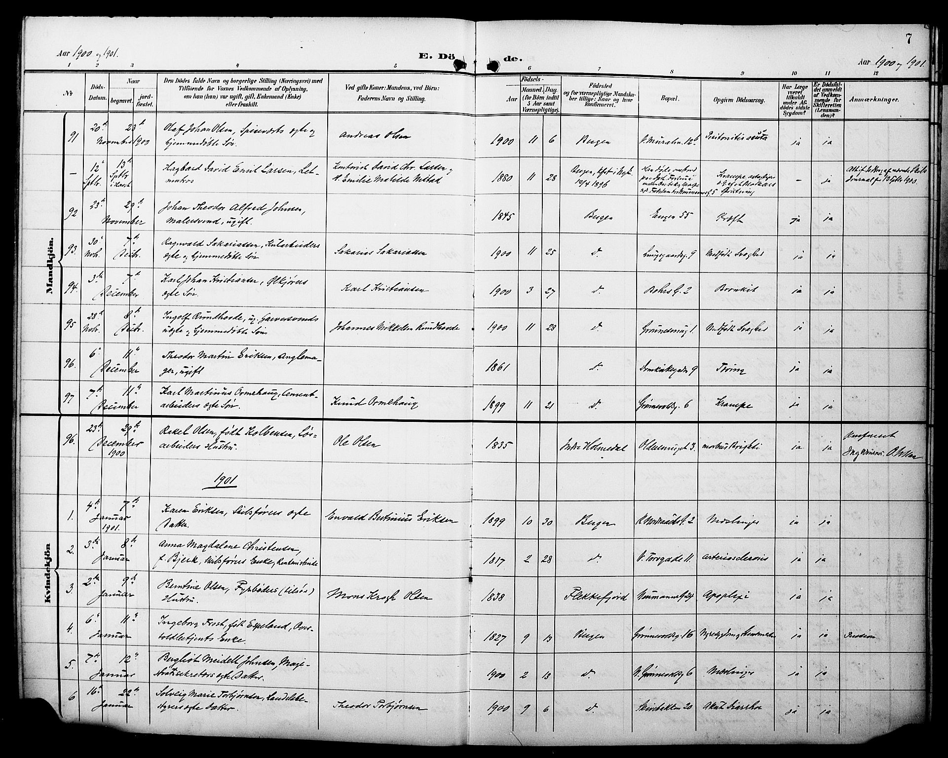 Domkirken sokneprestembete, AV/SAB-A-74801/H/Hab/L0042: Parish register (copy) no. E 6, 1900-1929, p. 7