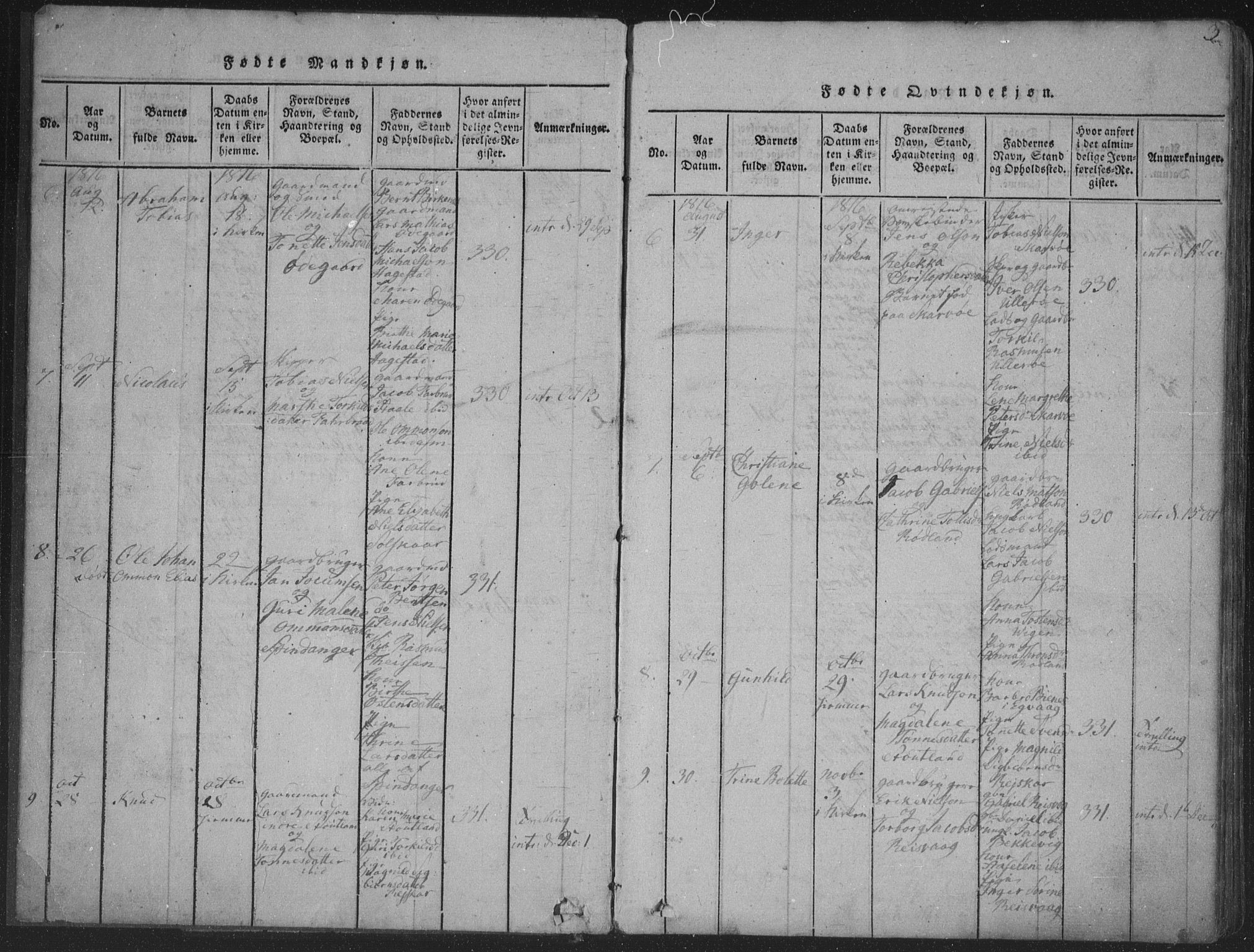 Herad sokneprestkontor, AV/SAK-1111-0018/F/Fa/Fab/L0002: Parish register (official) no. A 2, 1816-1844, p. 3