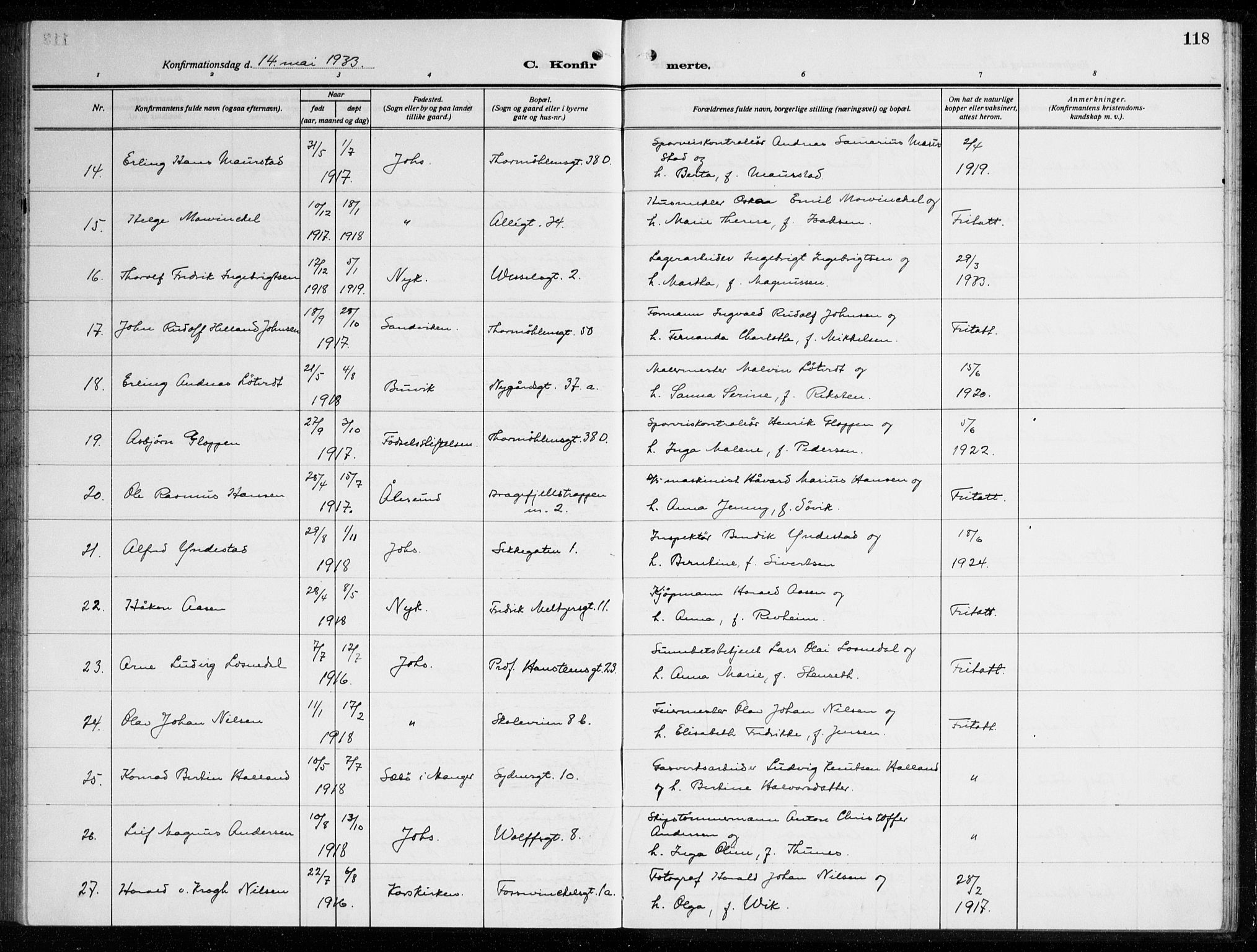 Johanneskirken sokneprestembete, AV/SAB-A-76001/H/Haa/L0010: Parish register (official) no. C 3, 1925-1935, p. 118