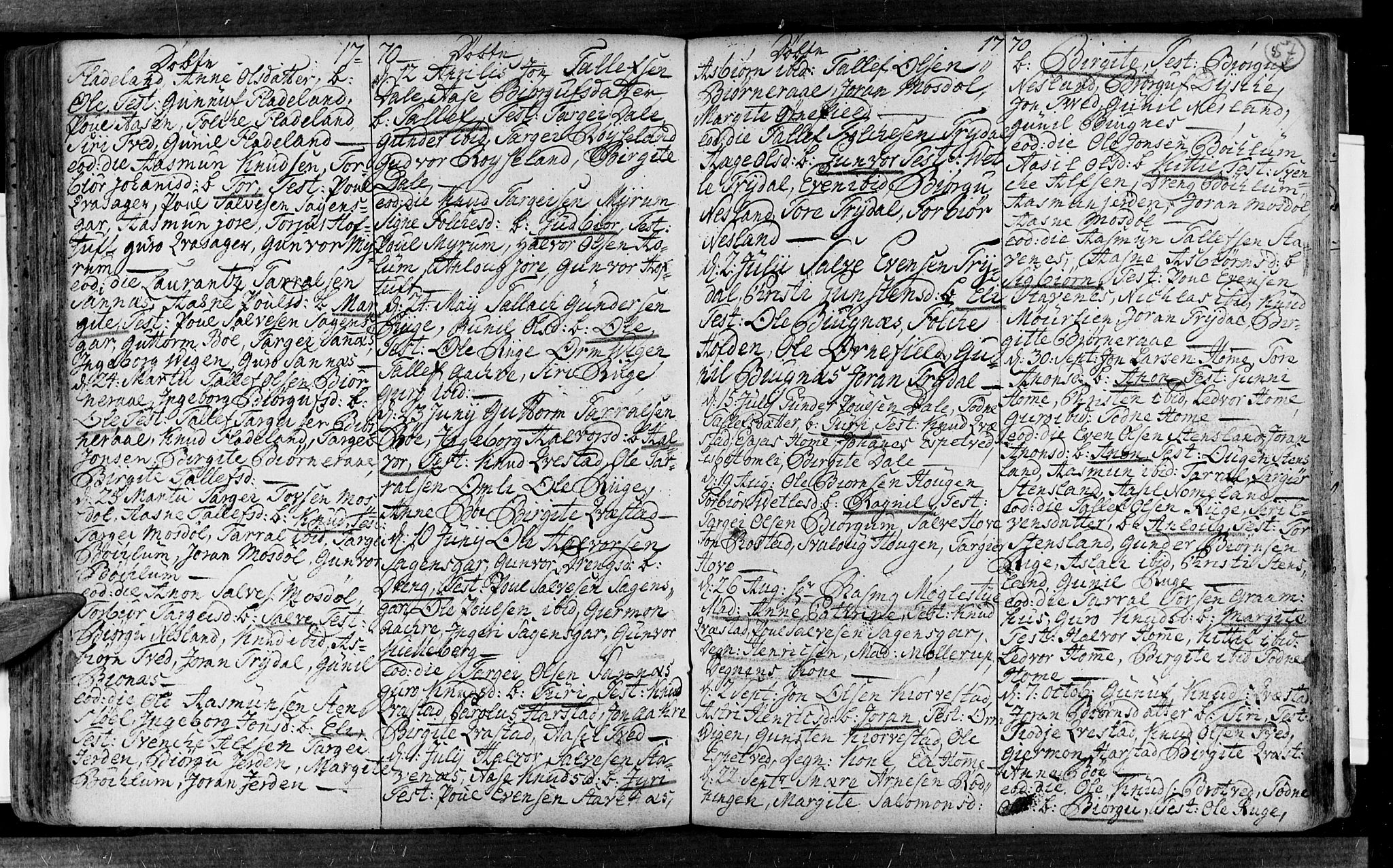 Valle sokneprestkontor, SAK/1111-0044/F/Fa/Fac/L0002: Parish register (official) no. A 2, 1745-1776, p. 57