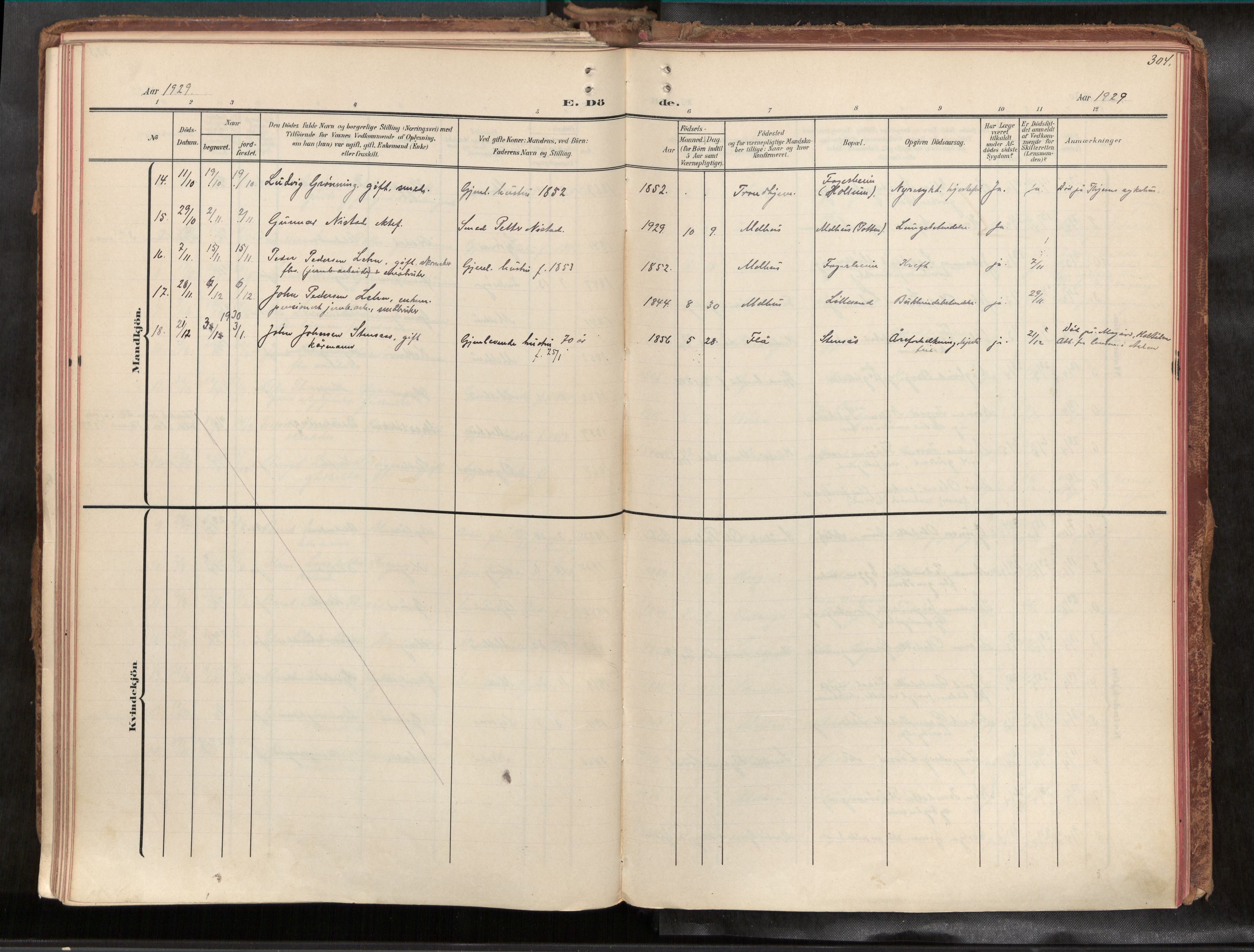 Ministerialprotokoller, klokkerbøker og fødselsregistre - Sør-Trøndelag, SAT/A-1456/691/L1085b: Parish register (official) no. 691A18, 1908-1930, p. 304