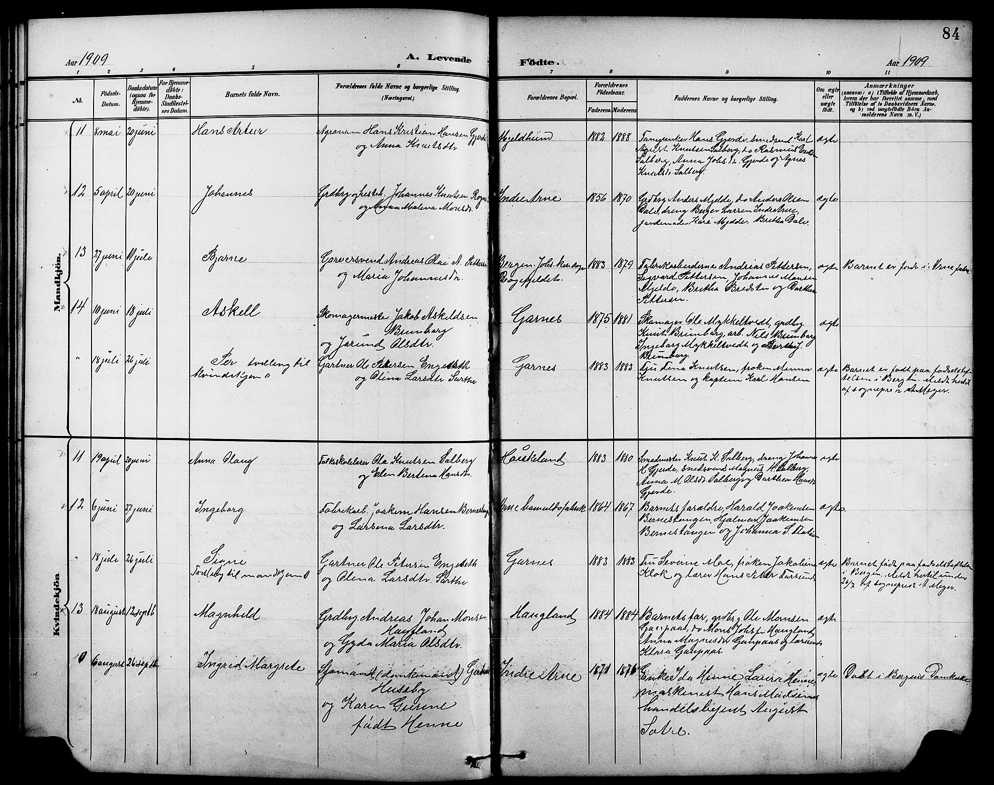 Arna Sokneprestembete, AV/SAB-A-74001/H/Ha/Hab: Parish register (copy) no. A 4, 1898-1910, p. 84