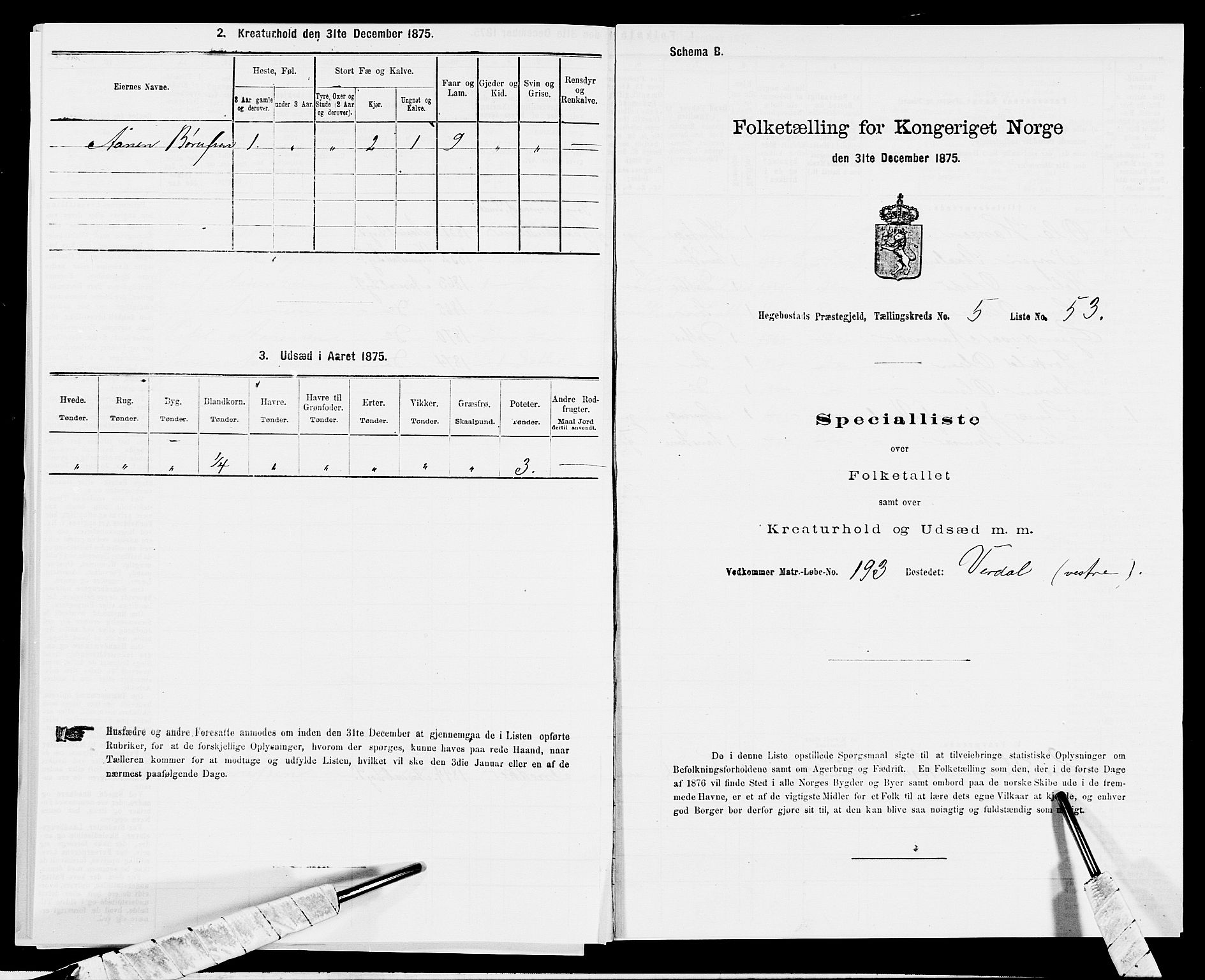 SAK, 1875 census for 1034P Hægebostad, 1875, p. 575
