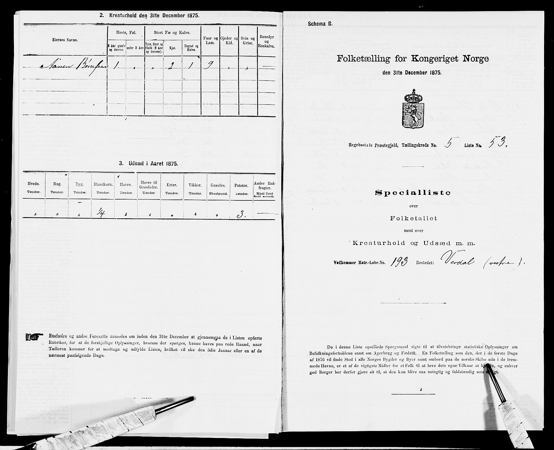 SAK, 1875 census for 1034P Hægebostad, 1875, p. 575