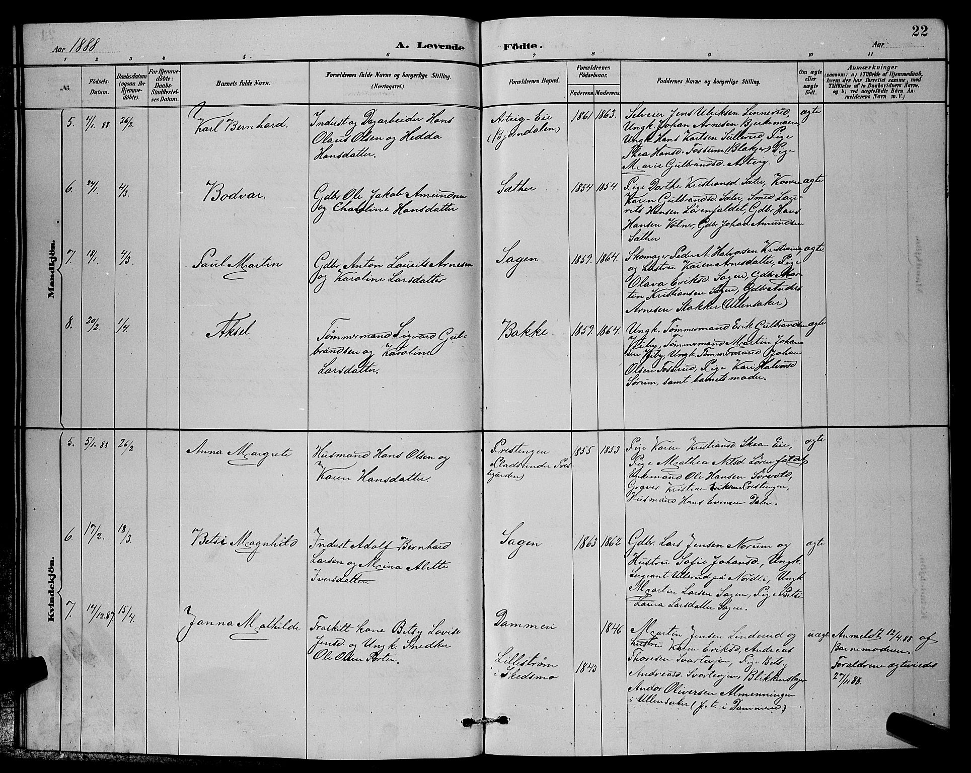 Sørum prestekontor Kirkebøker, SAO/A-10303/G/Ga/L0005: Parish register (copy) no. I 5.1, 1886-1894, p. 22