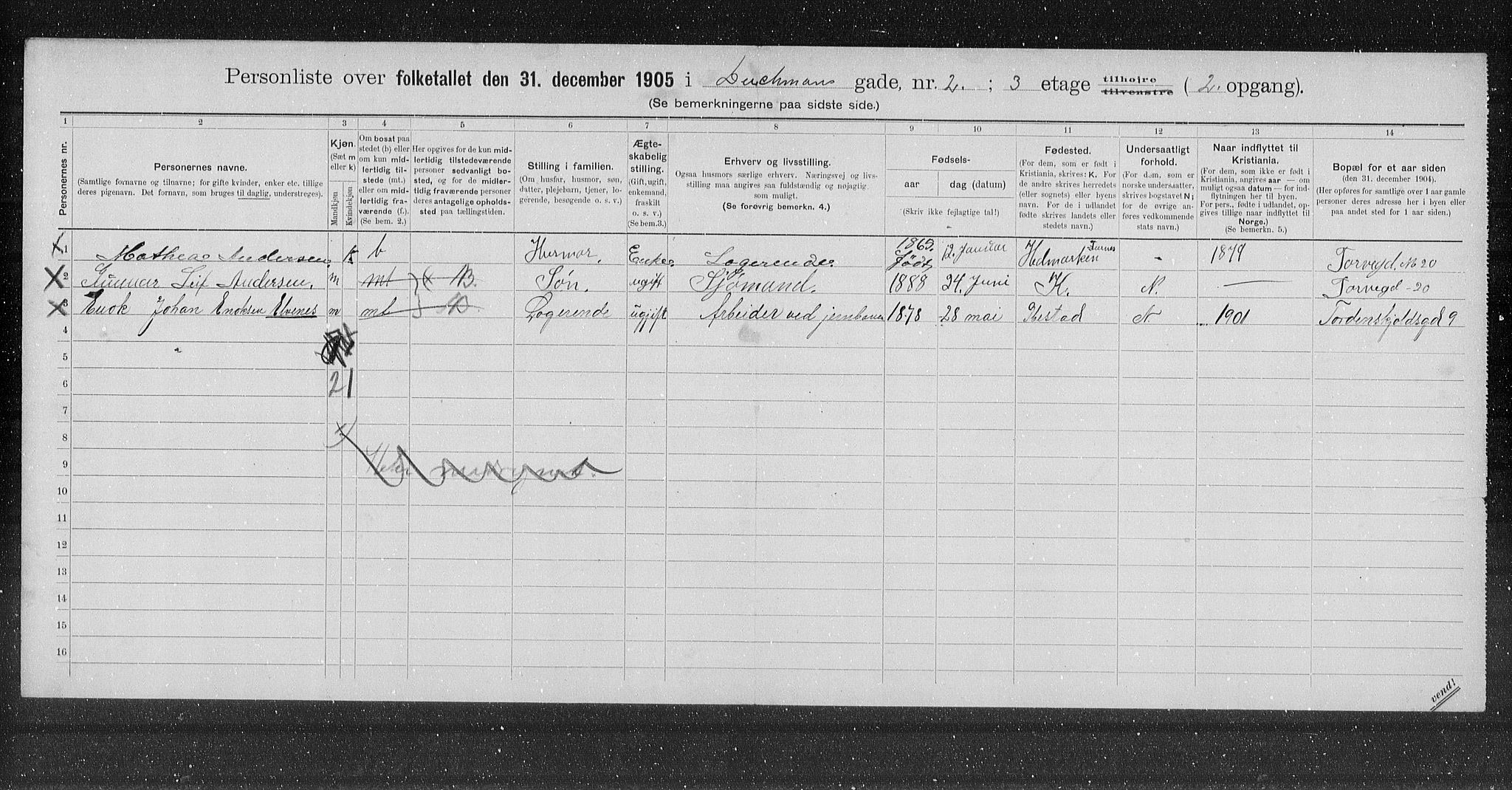 OBA, Municipal Census 1905 for Kristiania, 1905, p. 8207