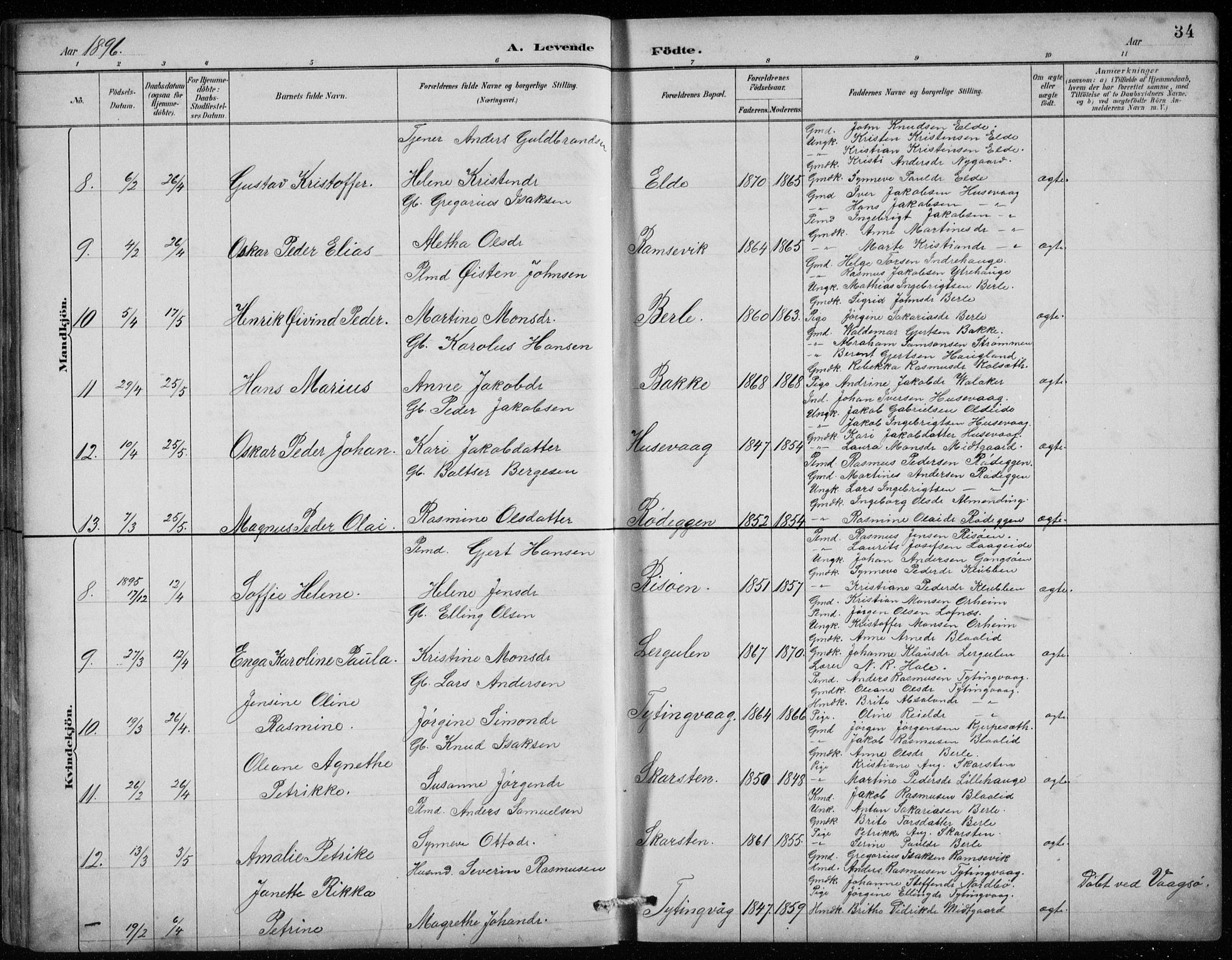 Davik sokneprestembete, AV/SAB-A-79701/H/Hab/Habc/L0002: Parish register (copy) no. C 2, 1889-1906, p. 34