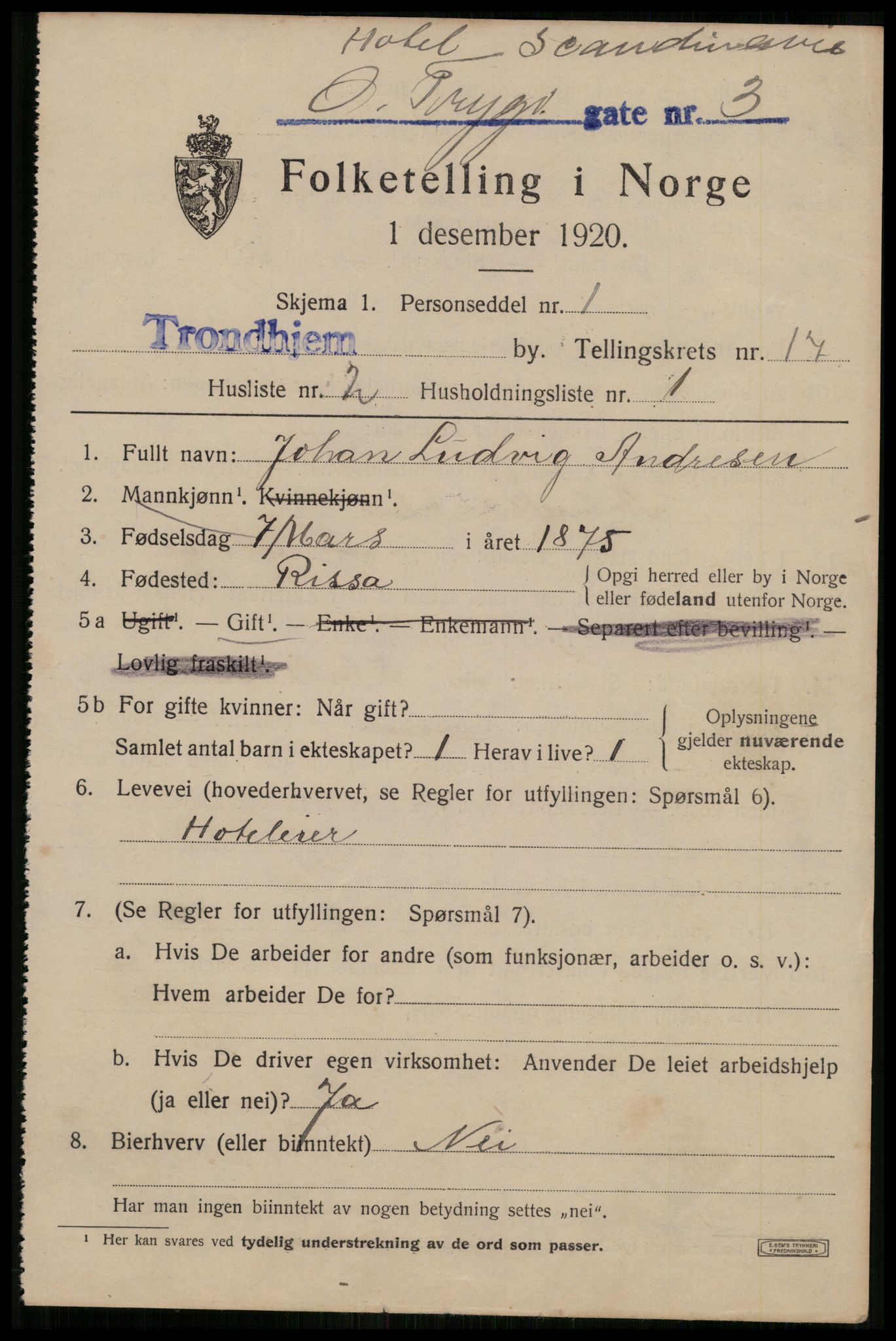 SAT, 1920 census for Trondheim, 1920, p. 55394