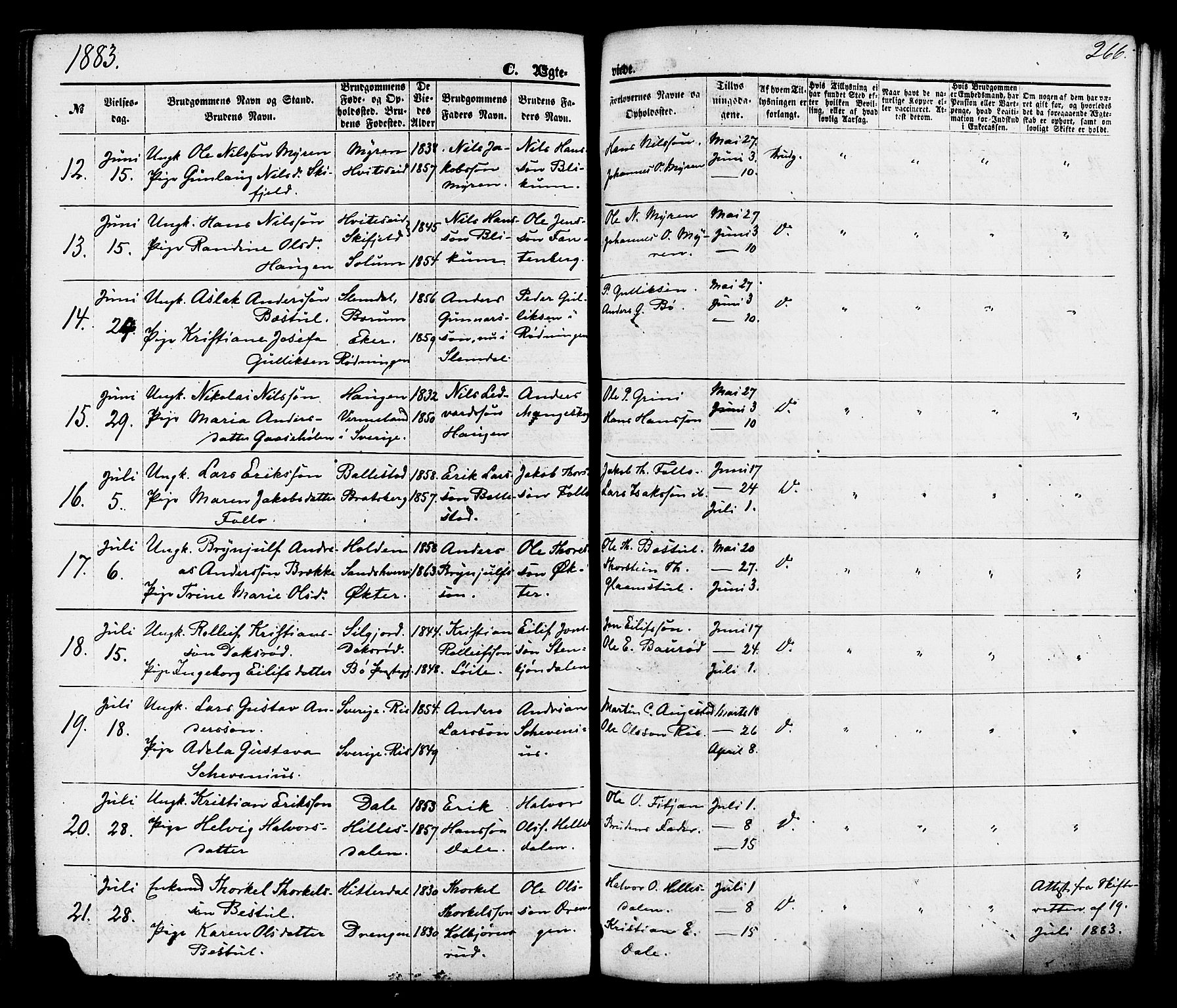 Gjerpen kirkebøker, SAKO/A-265/F/Fa/L0009: Parish register (official) no. I 9, 1872-1885, p. 266