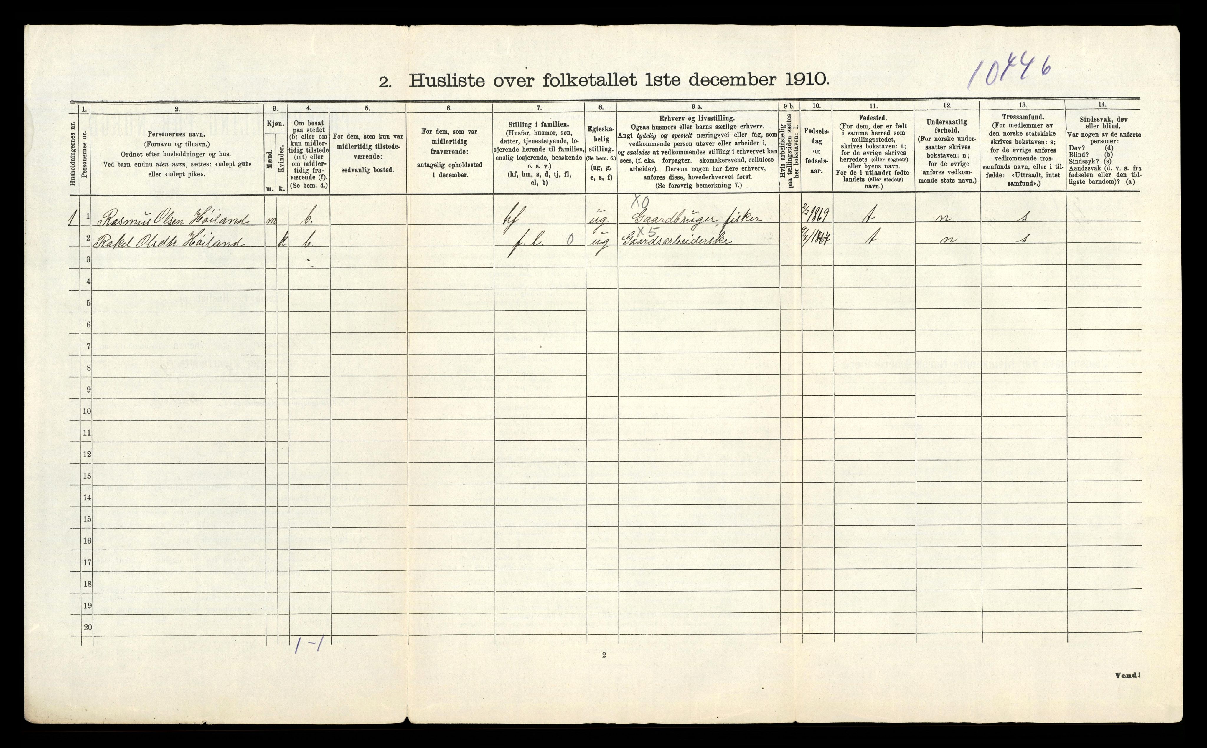 RA, 1910 census for Strand, 1910, p. 46