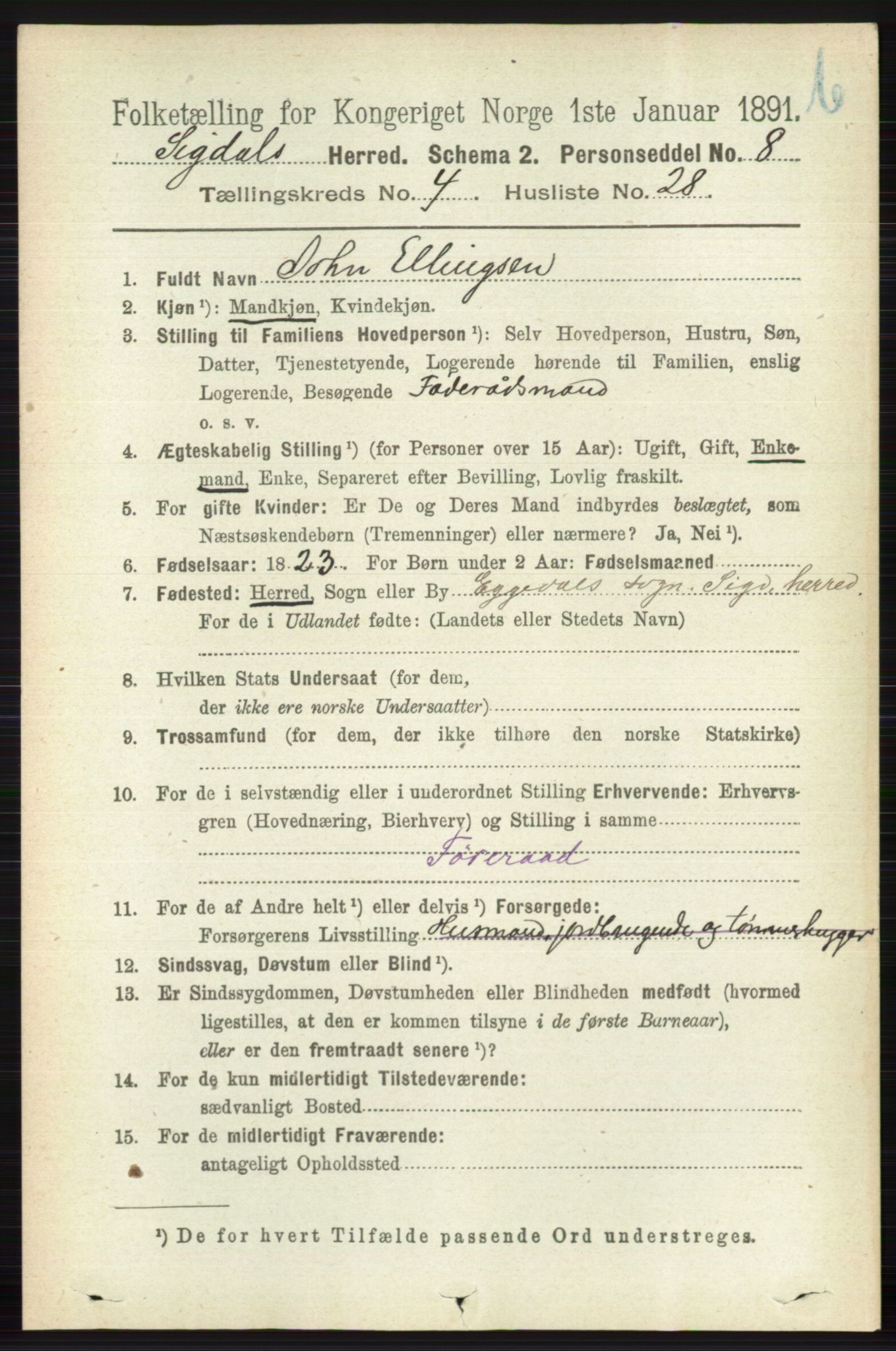 RA, 1891 census for 0621 Sigdal, 1891, p. 4851