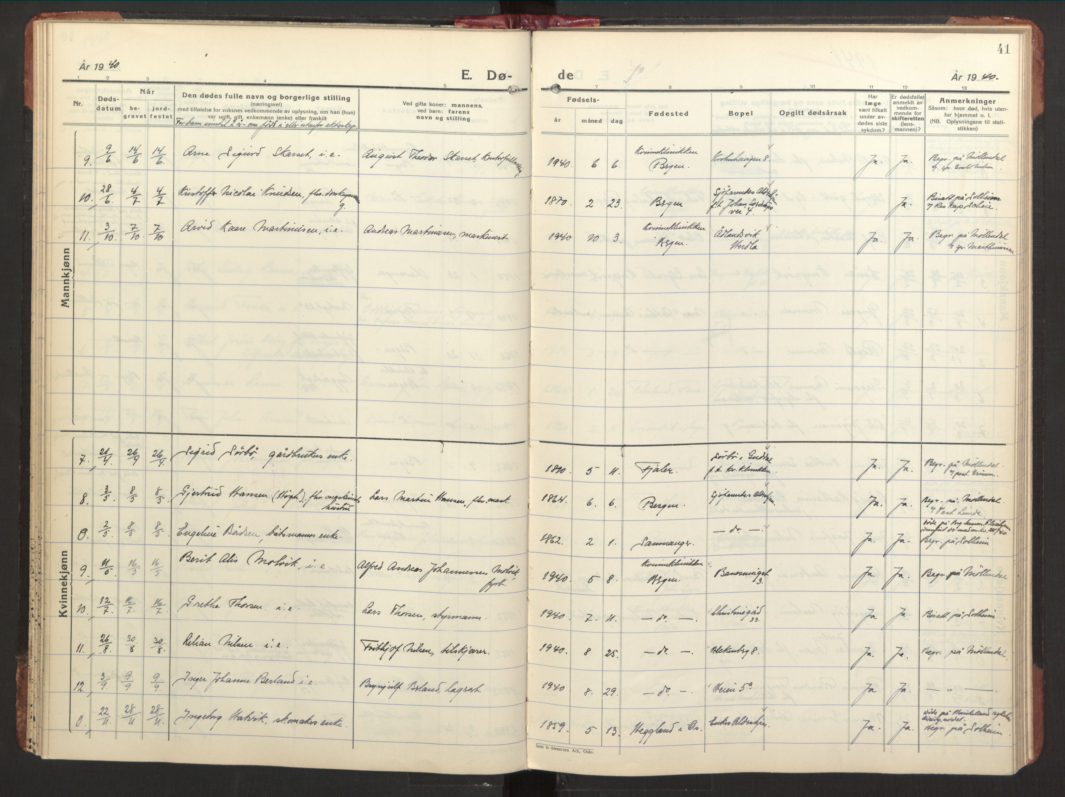 St. Jørgens hospital og Årstad sokneprestembete, AV/SAB-A-99934: Parish register (official) no. A 15, 1936-1953, p. 41