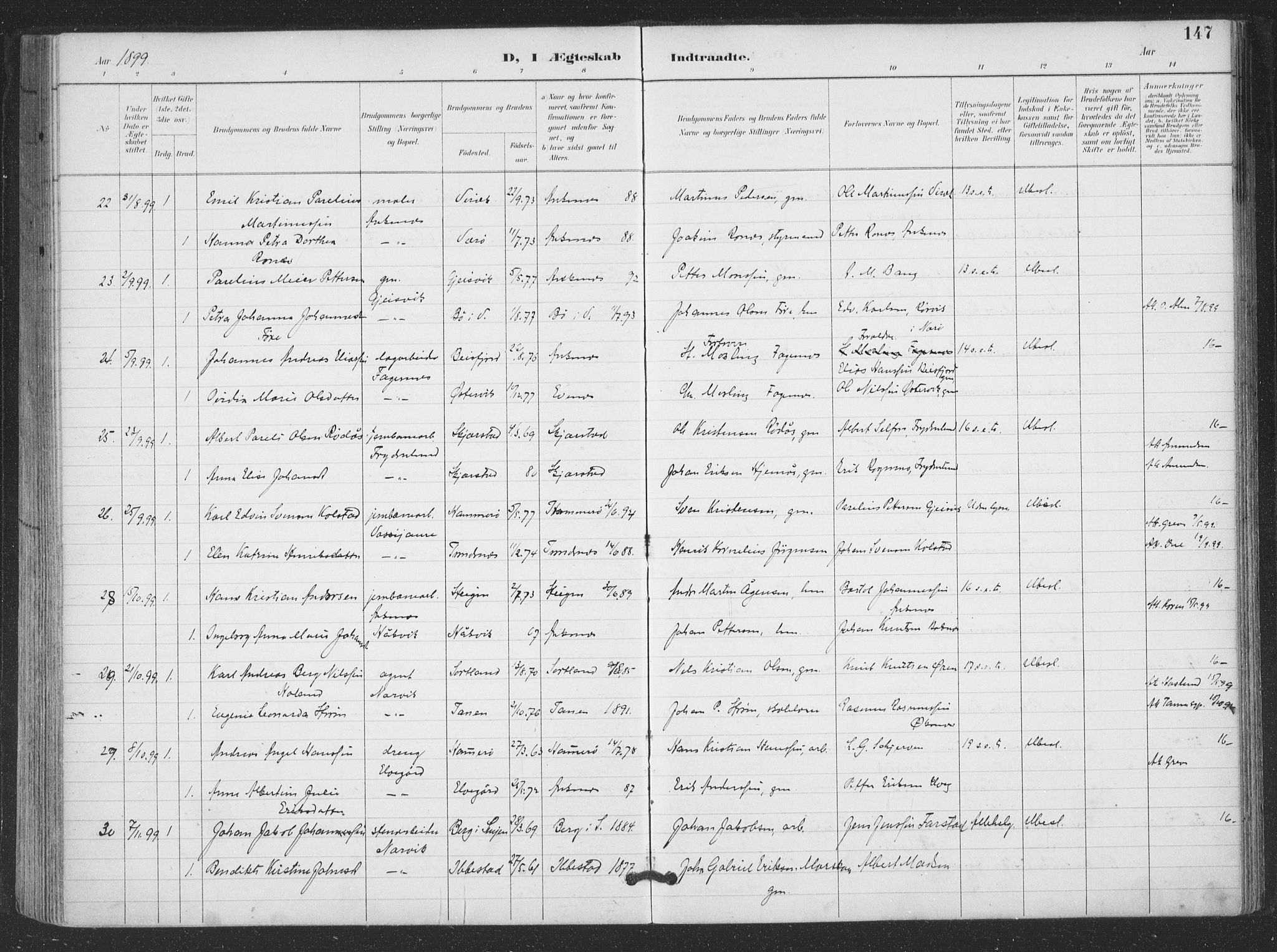 Ministerialprotokoller, klokkerbøker og fødselsregistre - Nordland, SAT/A-1459/866/L0939: Parish register (official) no. 866A02, 1894-1906, p. 147