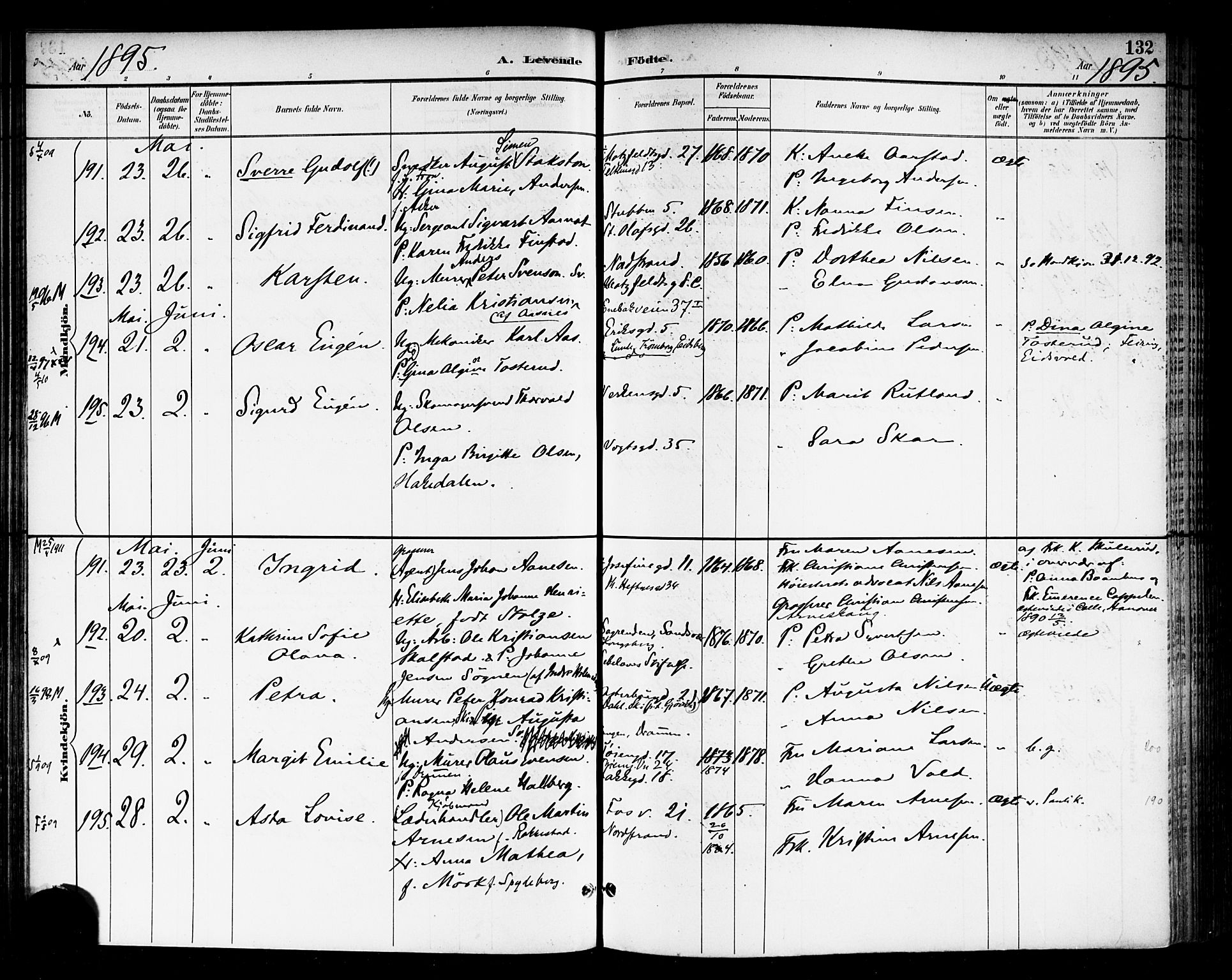 Rikshospitalet prestekontor Kirkebøker, SAO/A-10309b/F/L0009: Parish register (official) no. 9, 1894-1897, p. 132